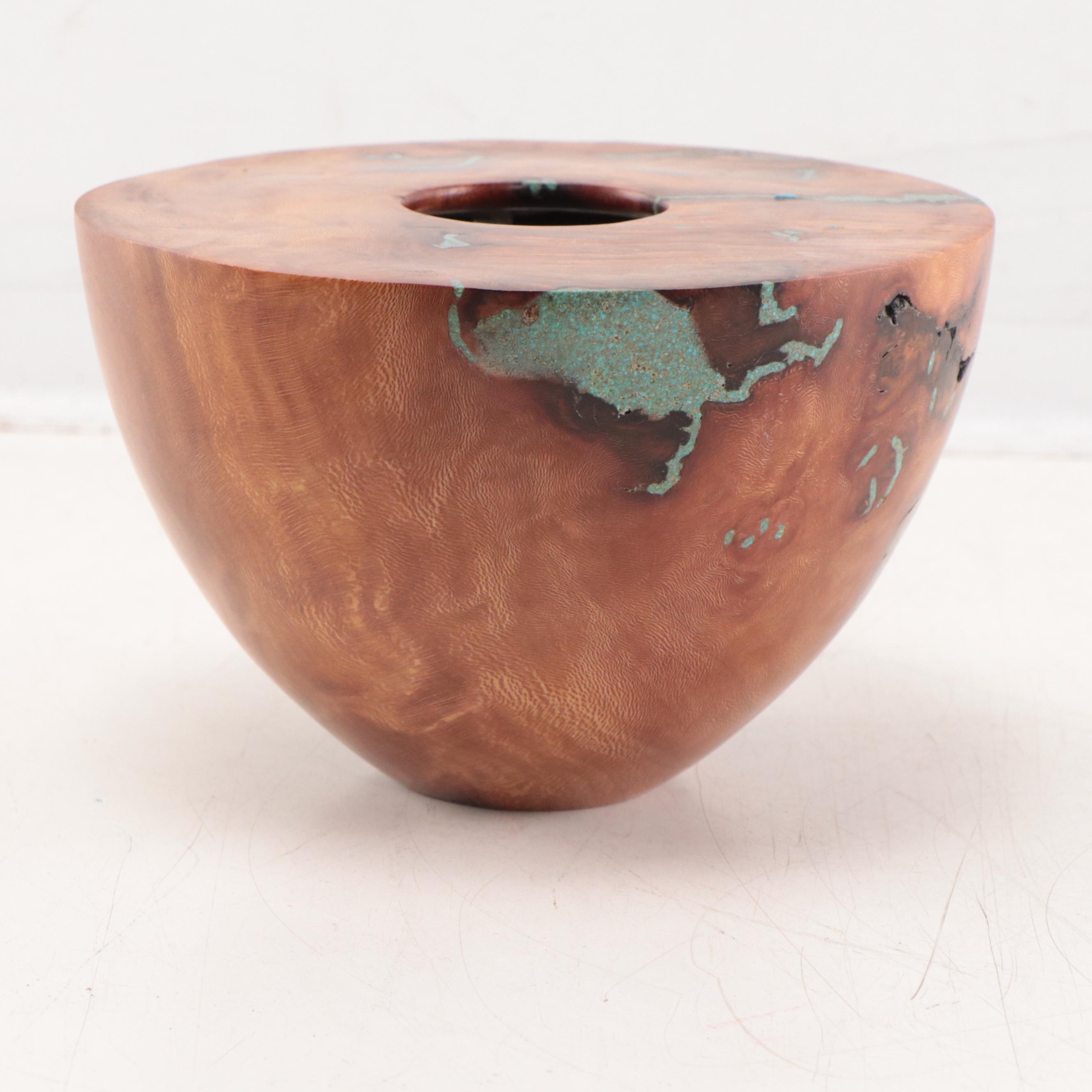 Jerry Crowe Hand-Carved Wood Sculpture With Turquoise Inlay, Late 20th Century