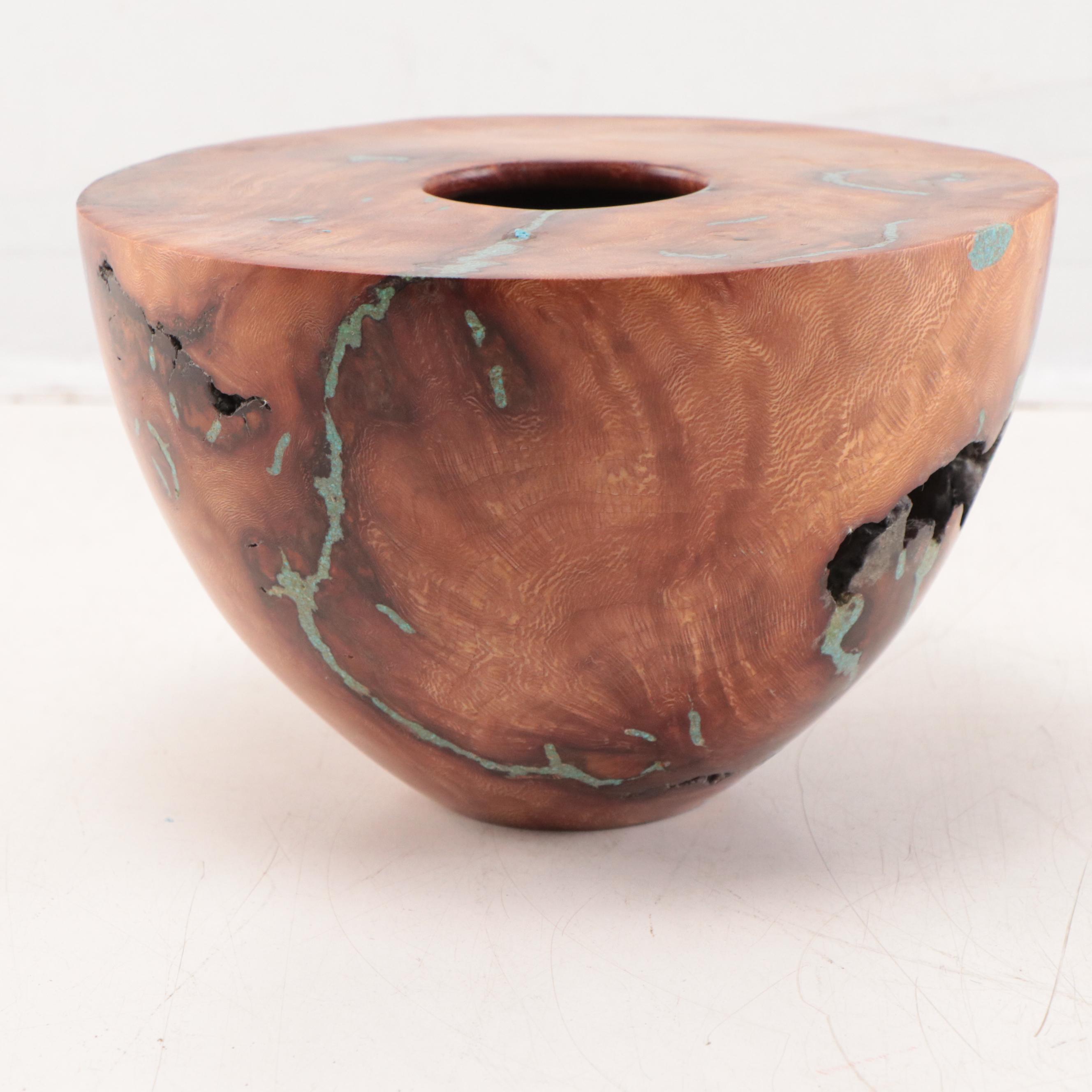 Jerry Crowe Hand-Carved Wood Sculpture With Turquoise Inlay, Late 20th Century