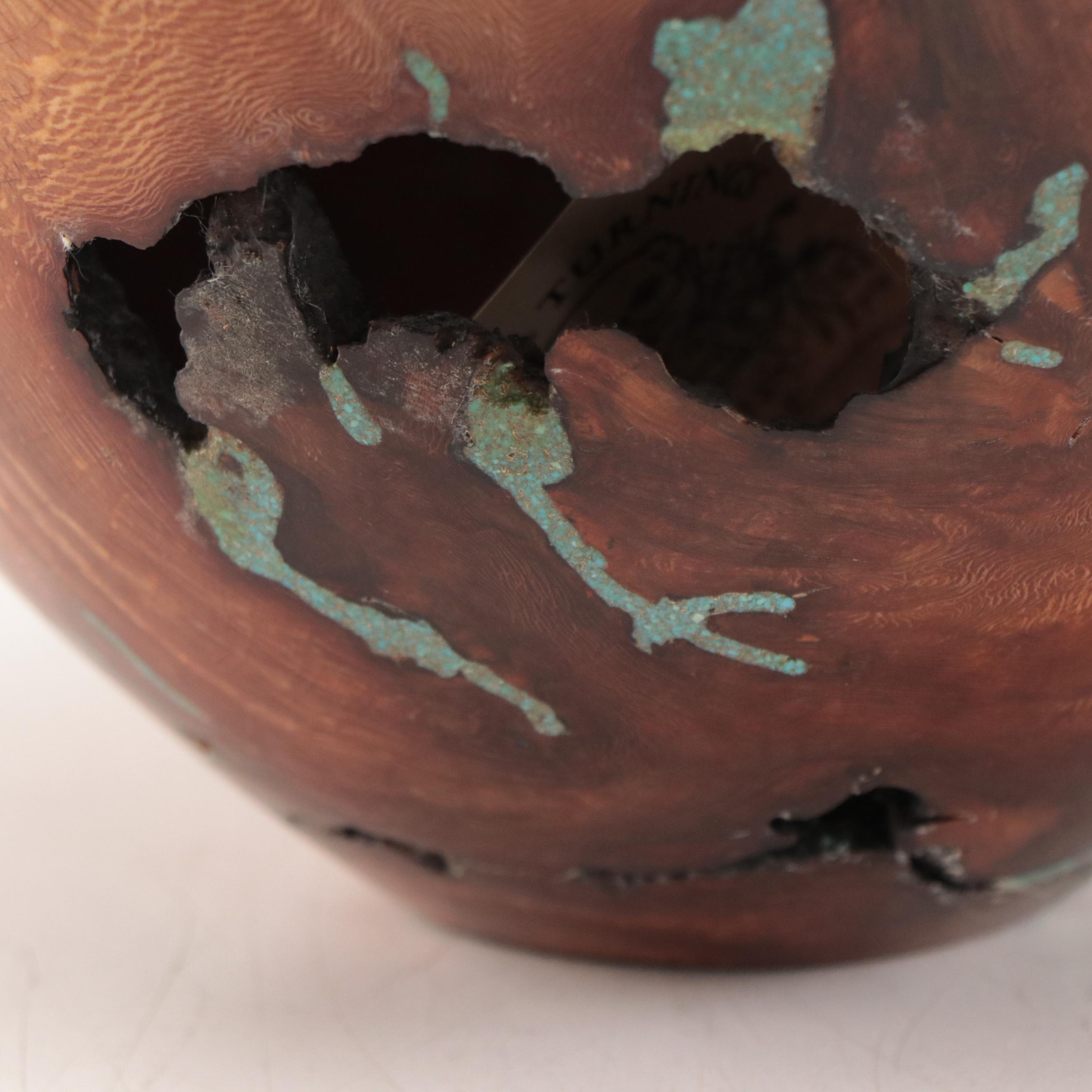 Jerry Crowe Hand-Carved Wood Sculpture With Turquoise Inlay, Late 20th Century