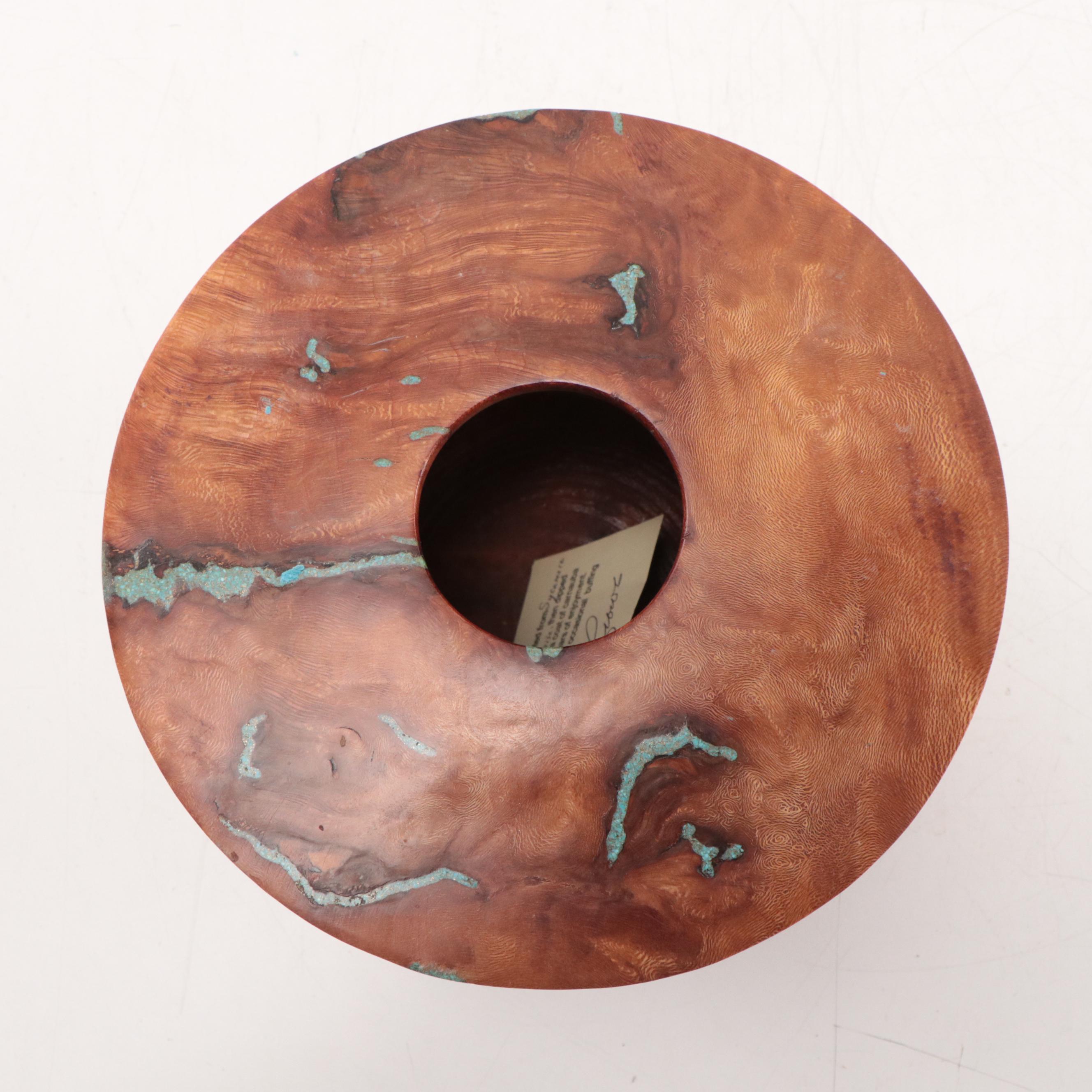 Jerry Crowe Hand-Carved Wood Sculpture With Turquoise Inlay, Late 20th Century