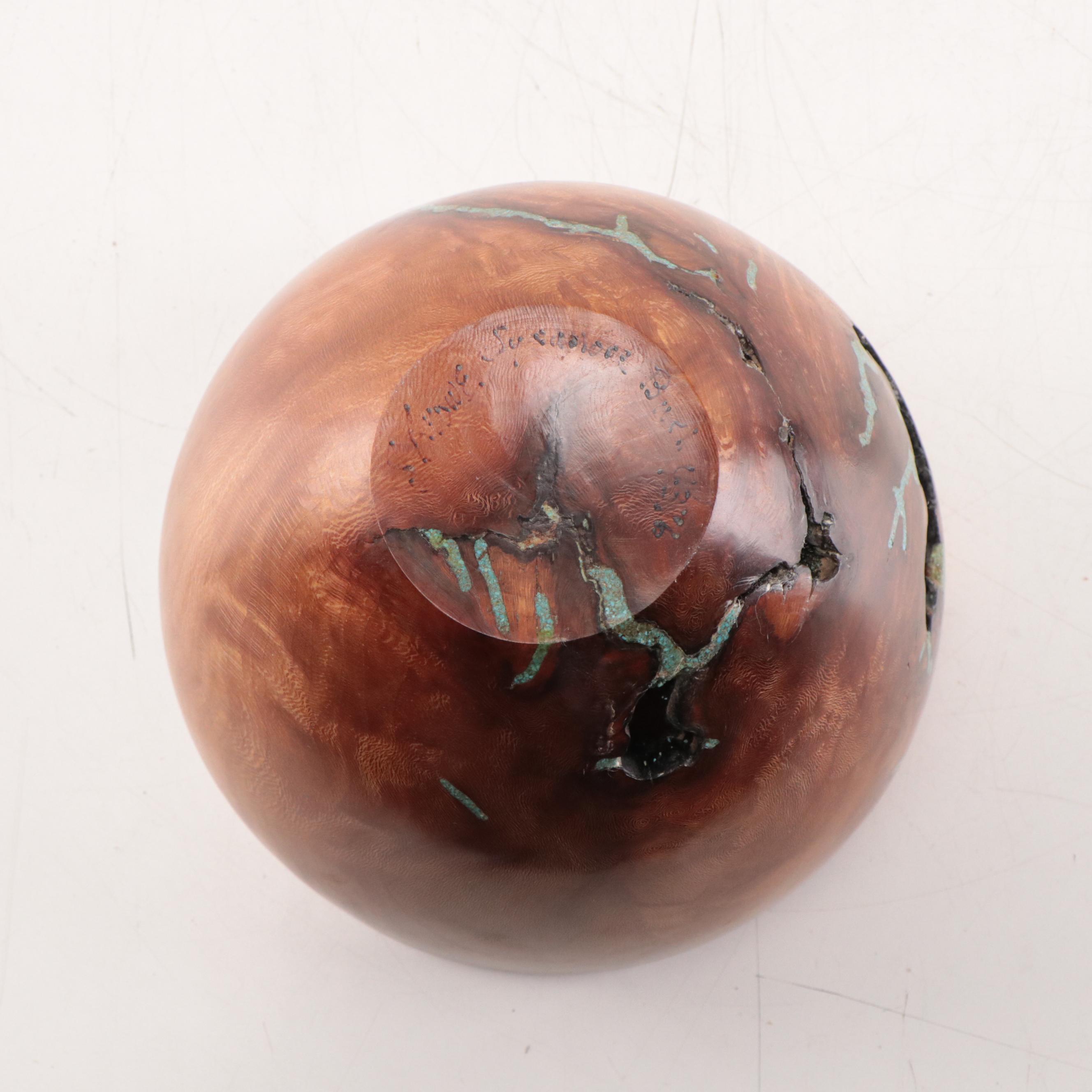 Jerry Crowe Hand-Carved Wood Sculpture With Turquoise Inlay, Late 20th Century