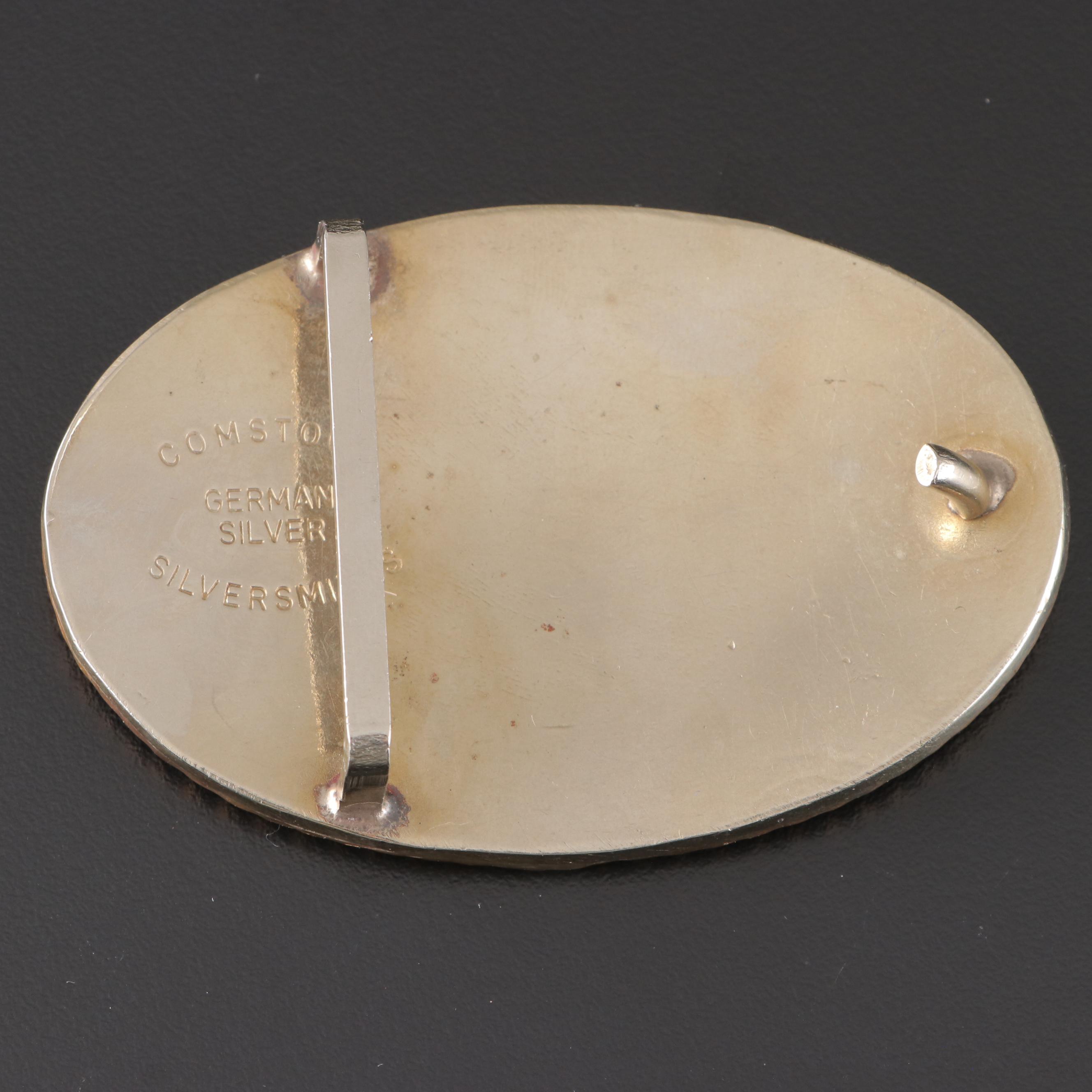 Sterling Silver and Metal Inlay Pillbox and Longhorn Buckle with Other Buckle