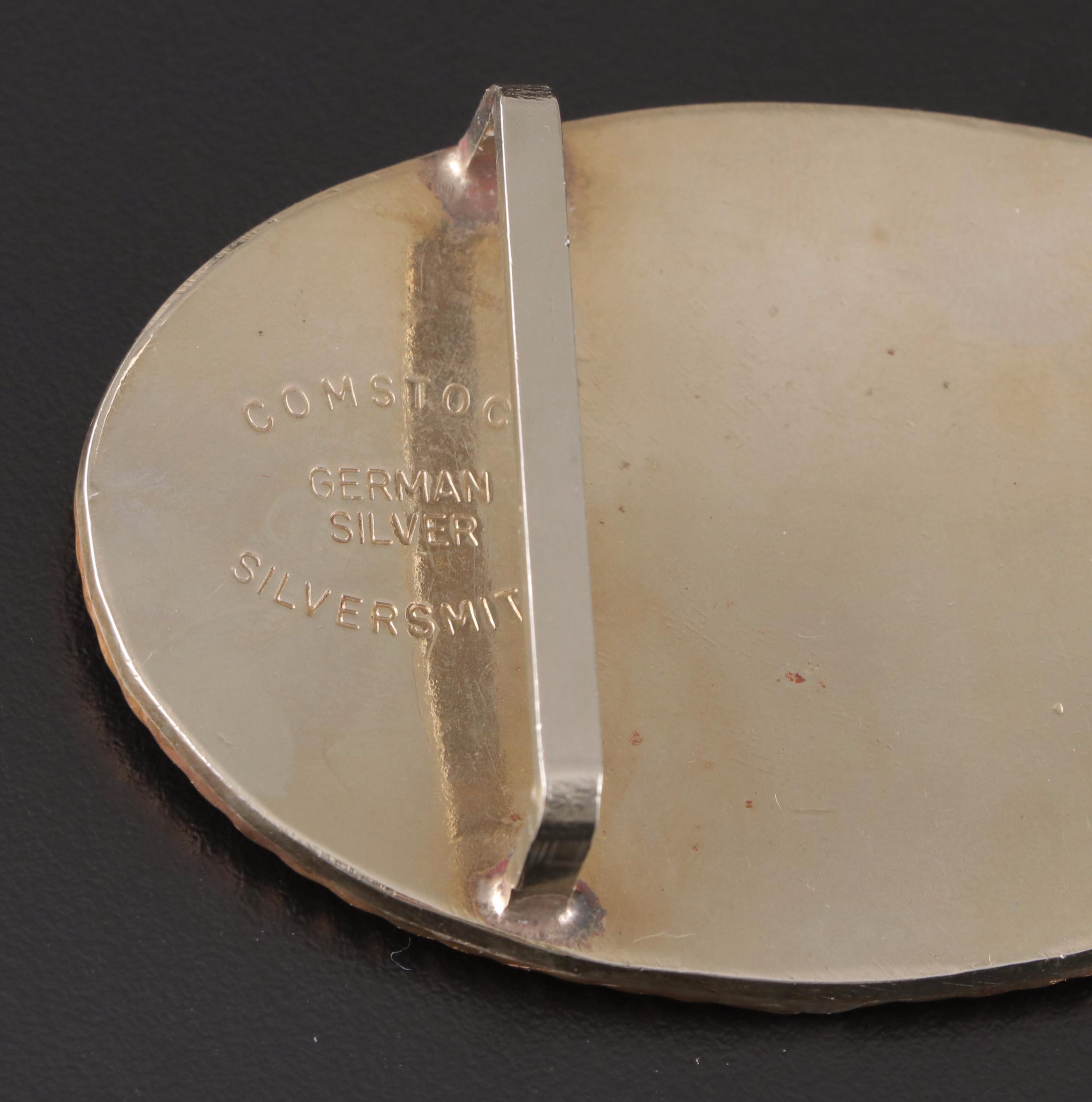 Sterling Silver and Metal Inlay Pillbox and Longhorn Buckle with Other Buckle