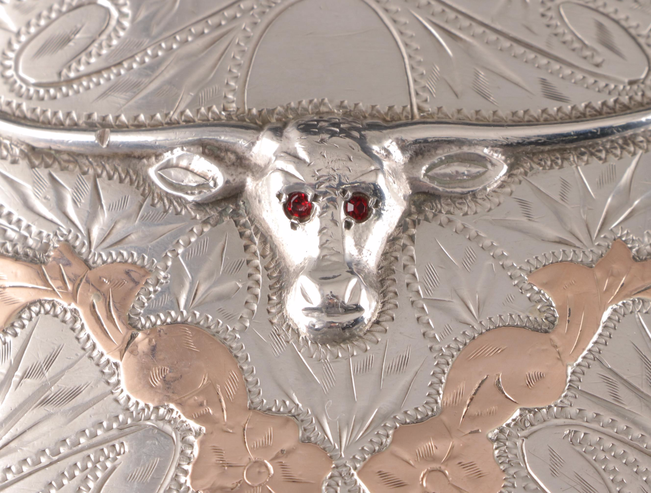 Sterling Silver and Metal Inlay Pillbox and Longhorn Buckle with Other Buckle