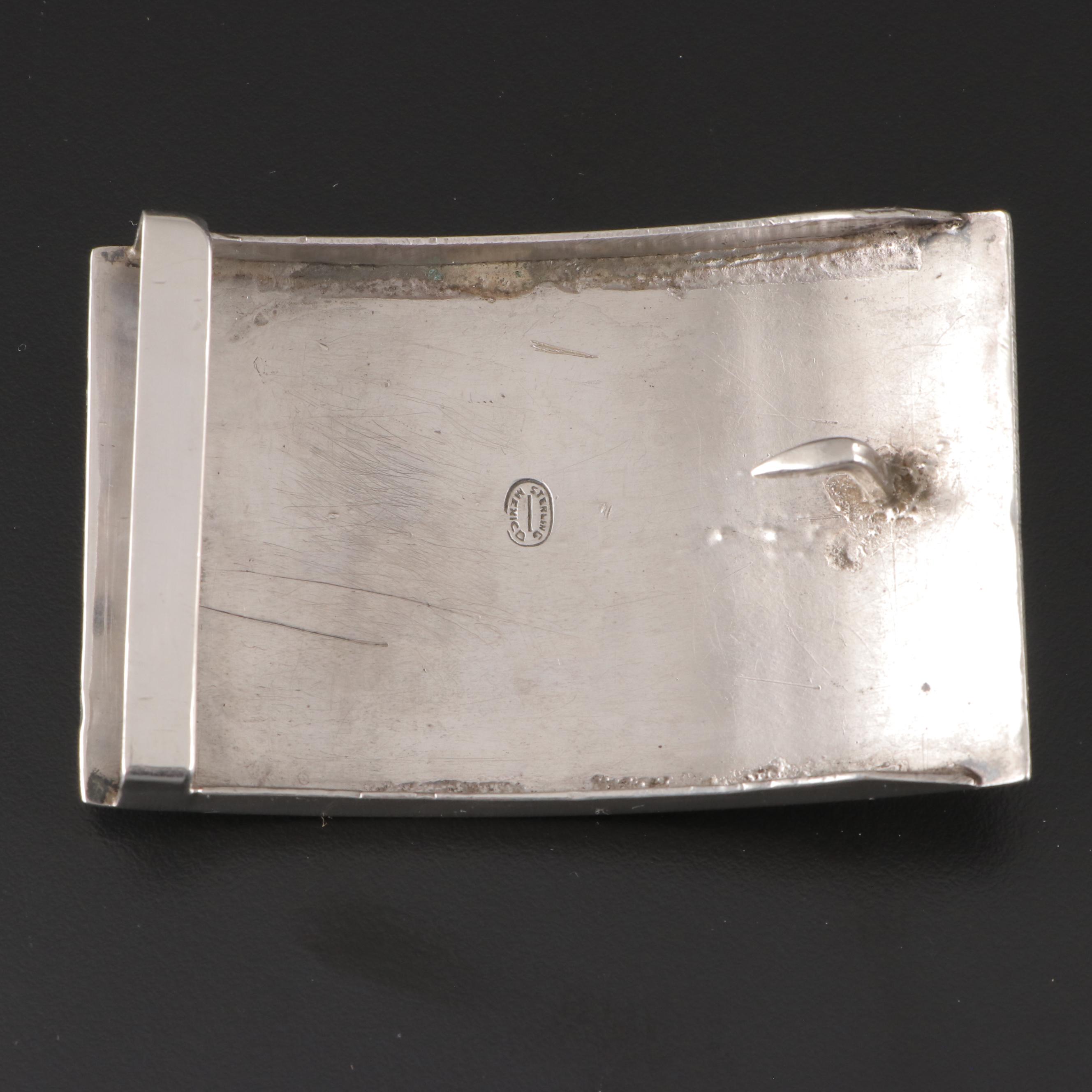 Sterling Silver and Metal Inlay Pillbox and Longhorn Buckle with Other Buckle