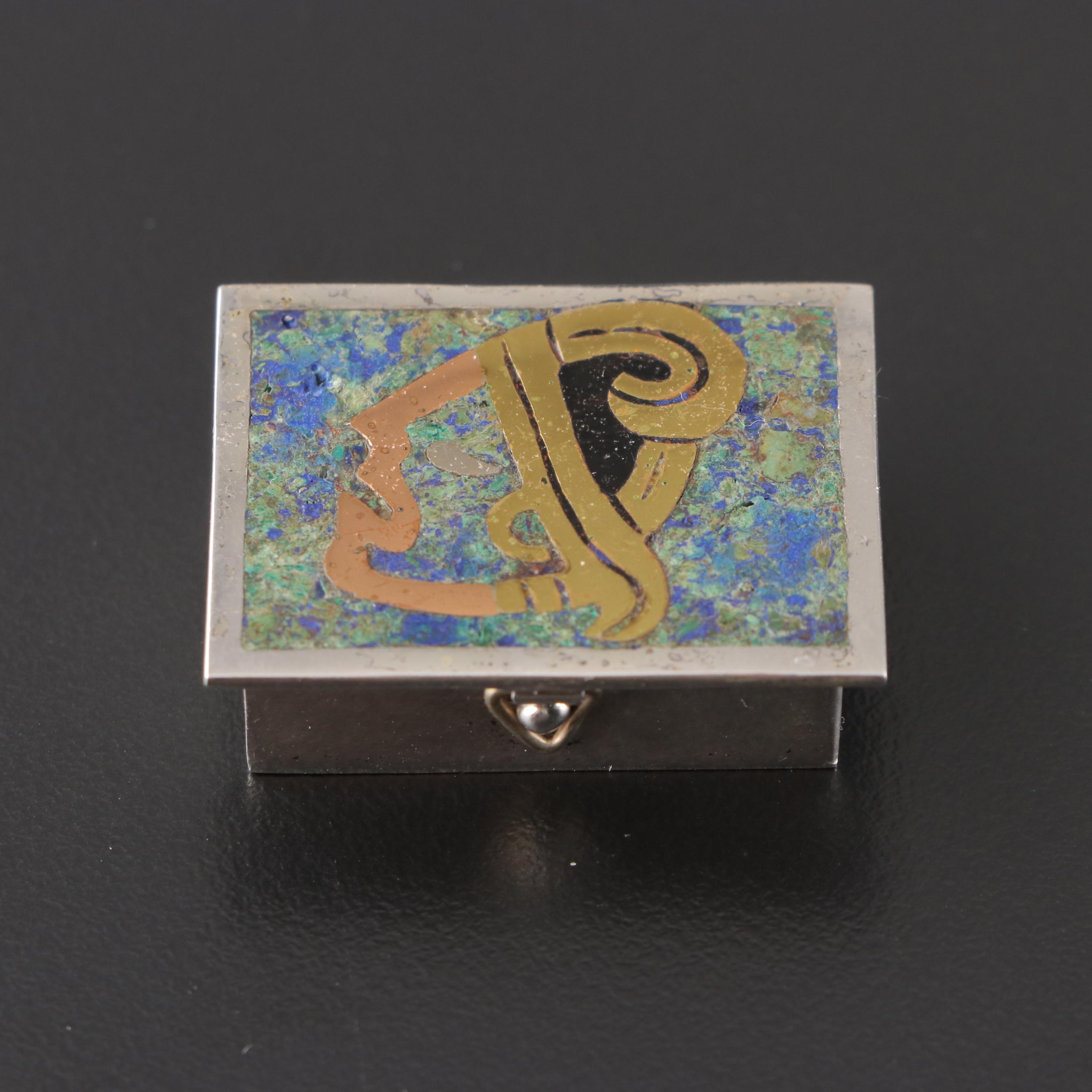 Sterling Silver and Metal Inlay Pillbox and Longhorn Buckle with Other Buckle