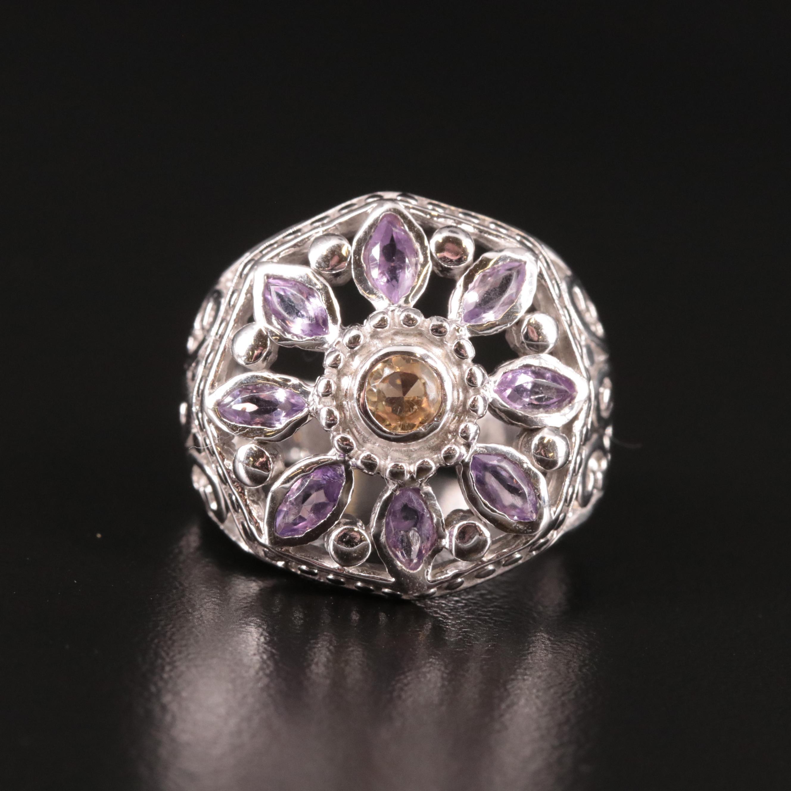 Sterling Amethyst Open Work Ring