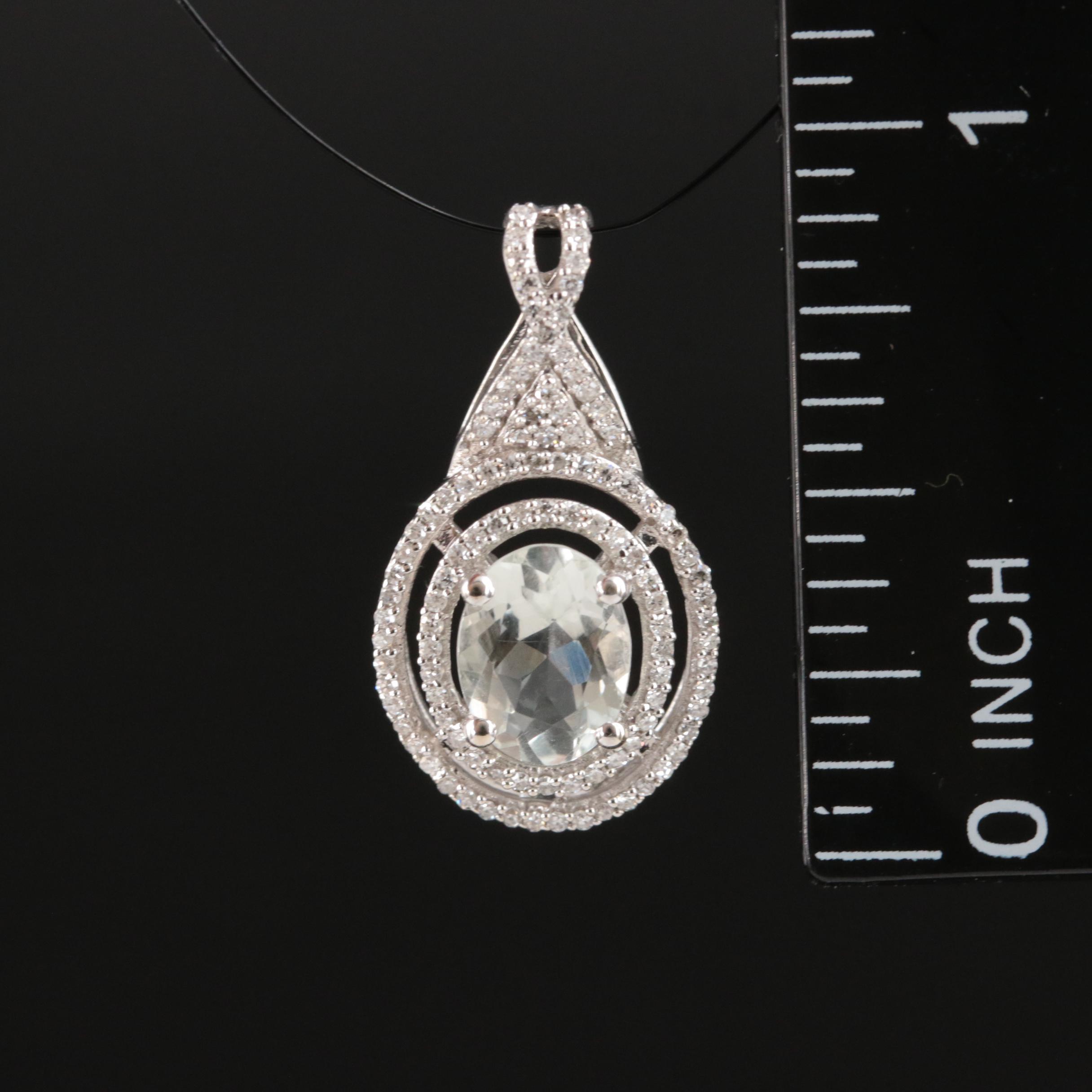 14K Prasiolite and Diamond Double Halo Pendant