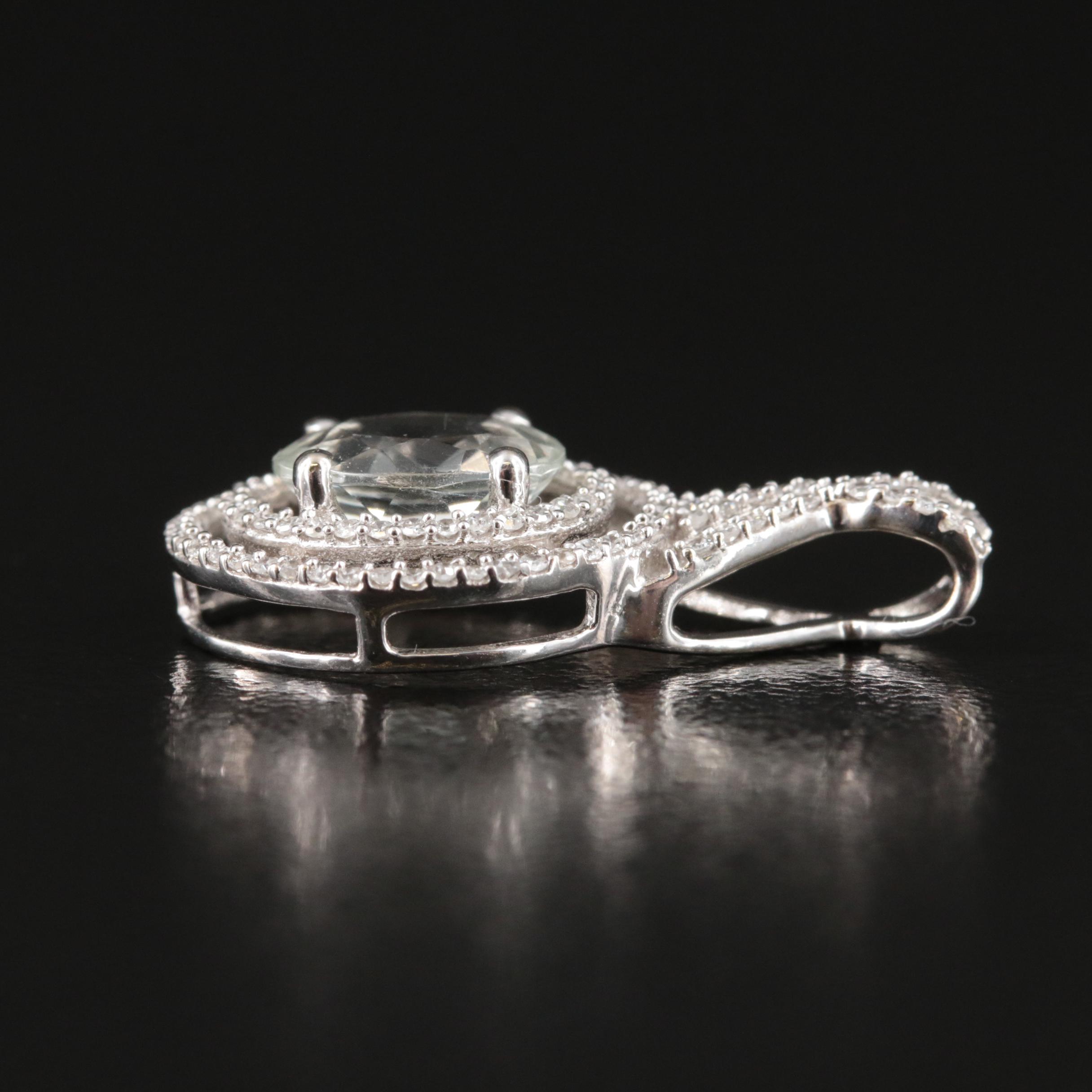 14K Prasiolite and Diamond Double Halo Pendant