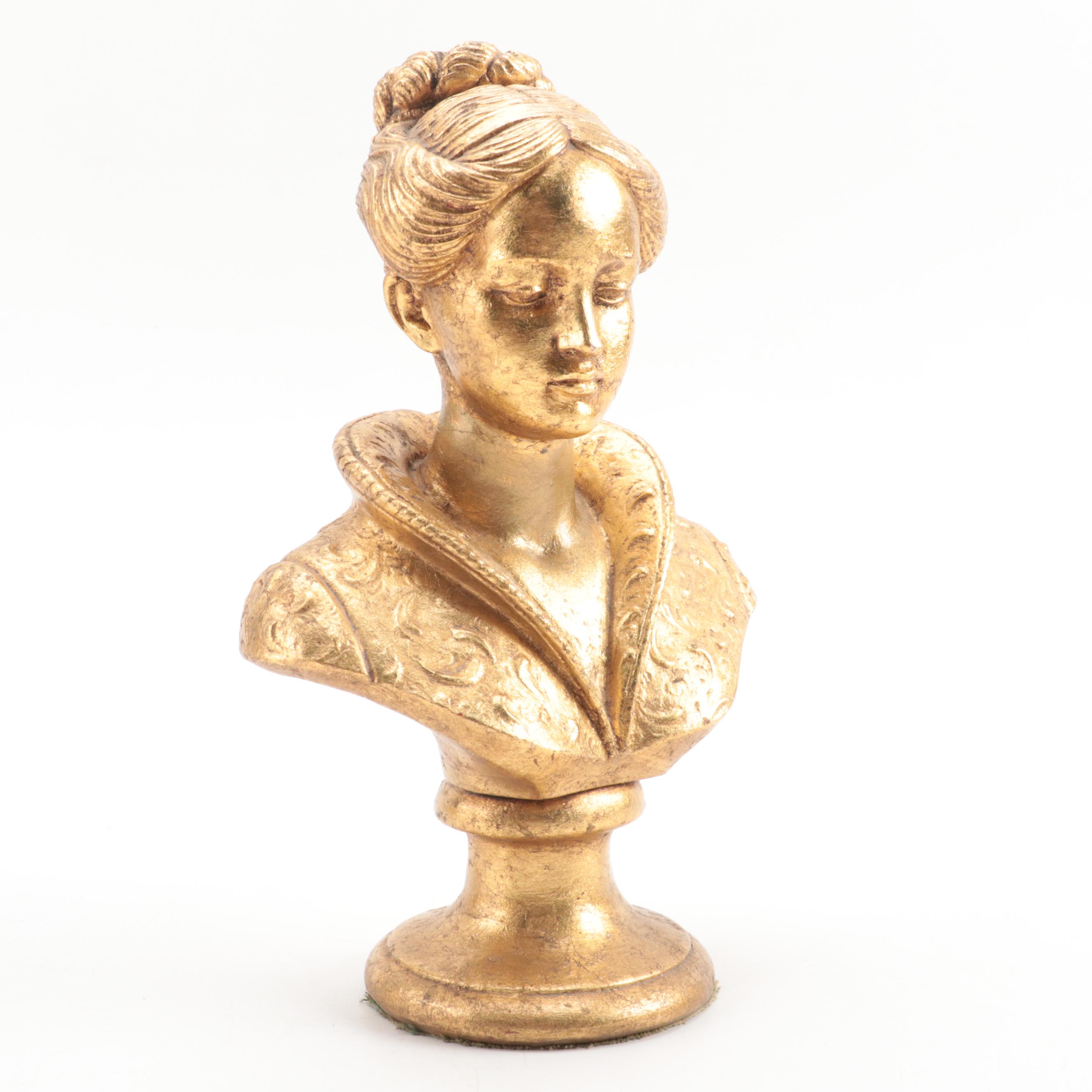 Gilt Plaster Bust of a Castilian Woman, Mid to Late 20th Century