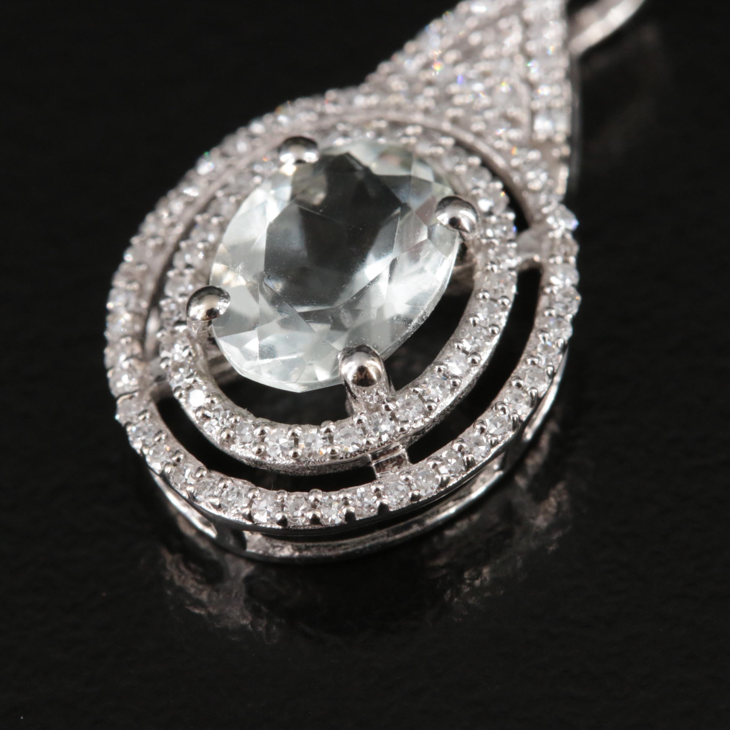 14K Prasiolite and Diamond Double Halo Pendant