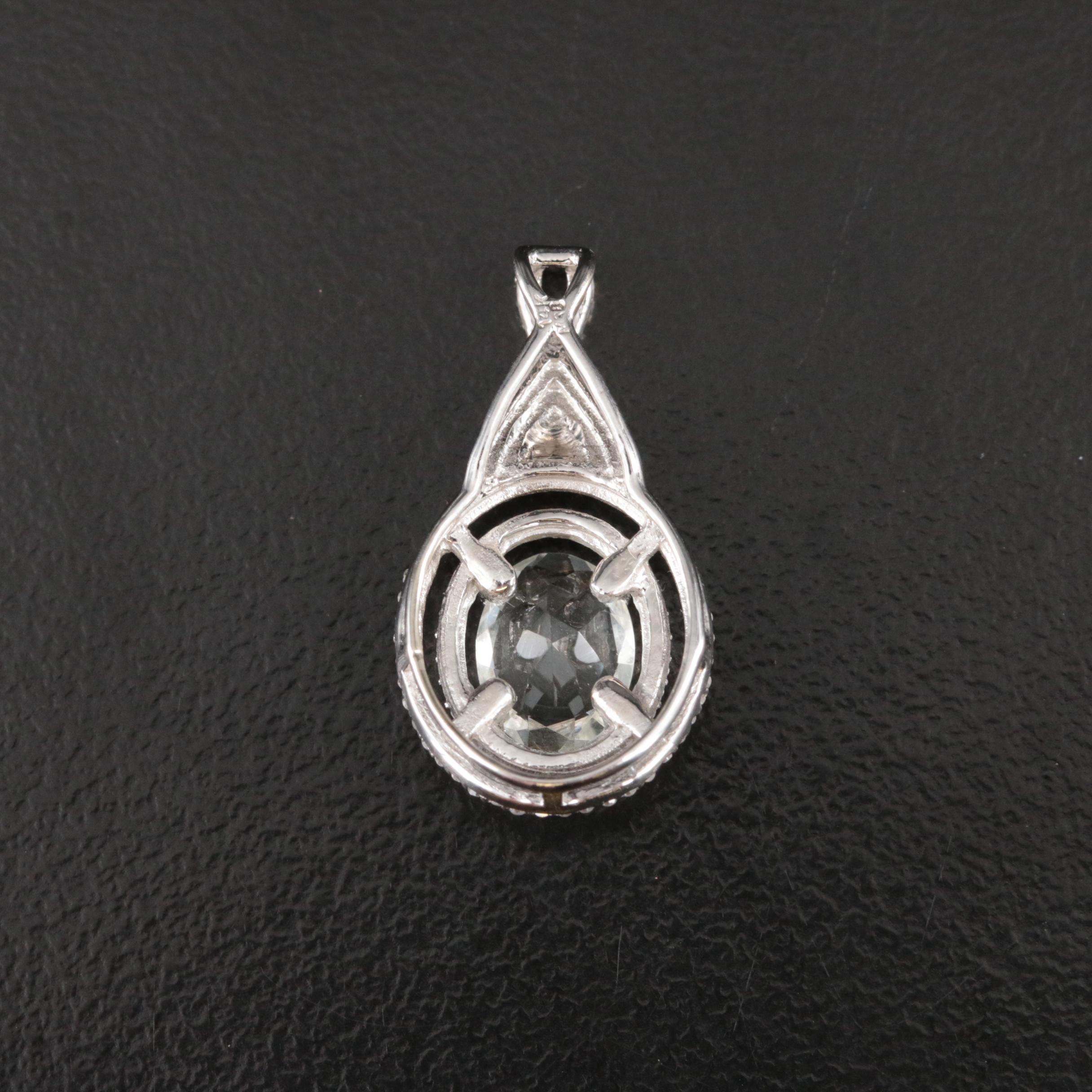 14K Prasiolite and Diamond Double Halo Pendant