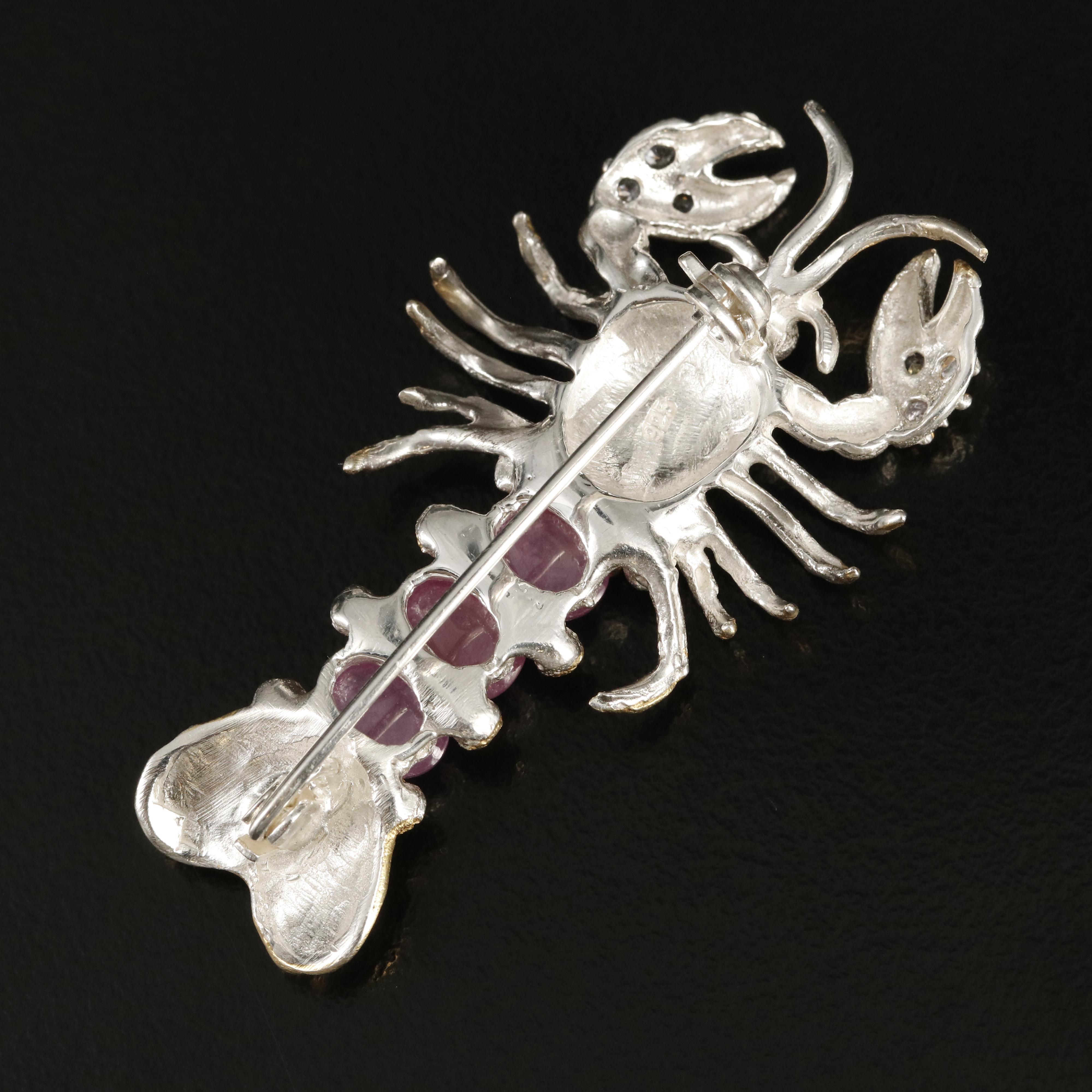 Sterling Ruby, Garnet and Tanzanite Lobster Brooch
