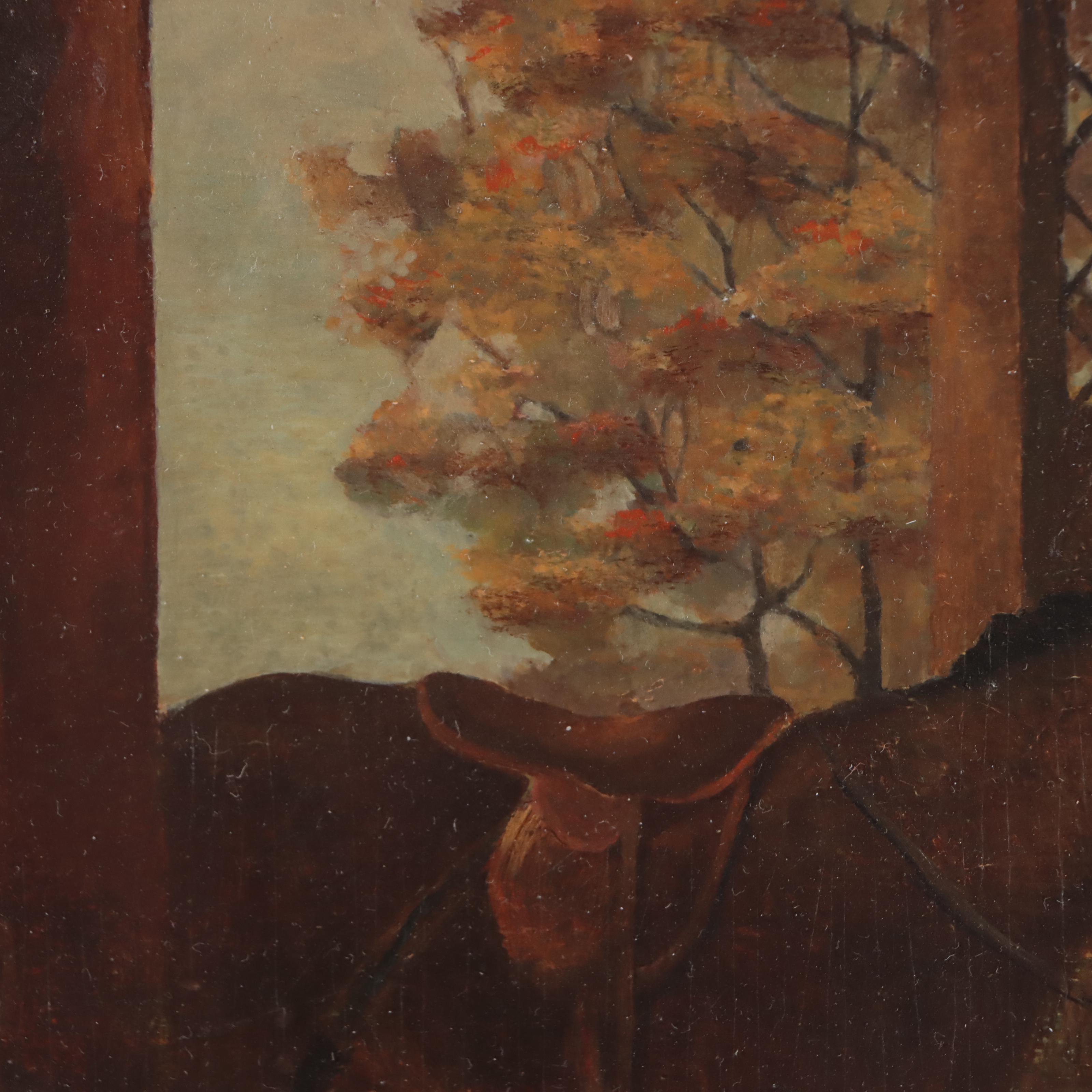 English School Barn Scene Oil Painting, Circa 1890