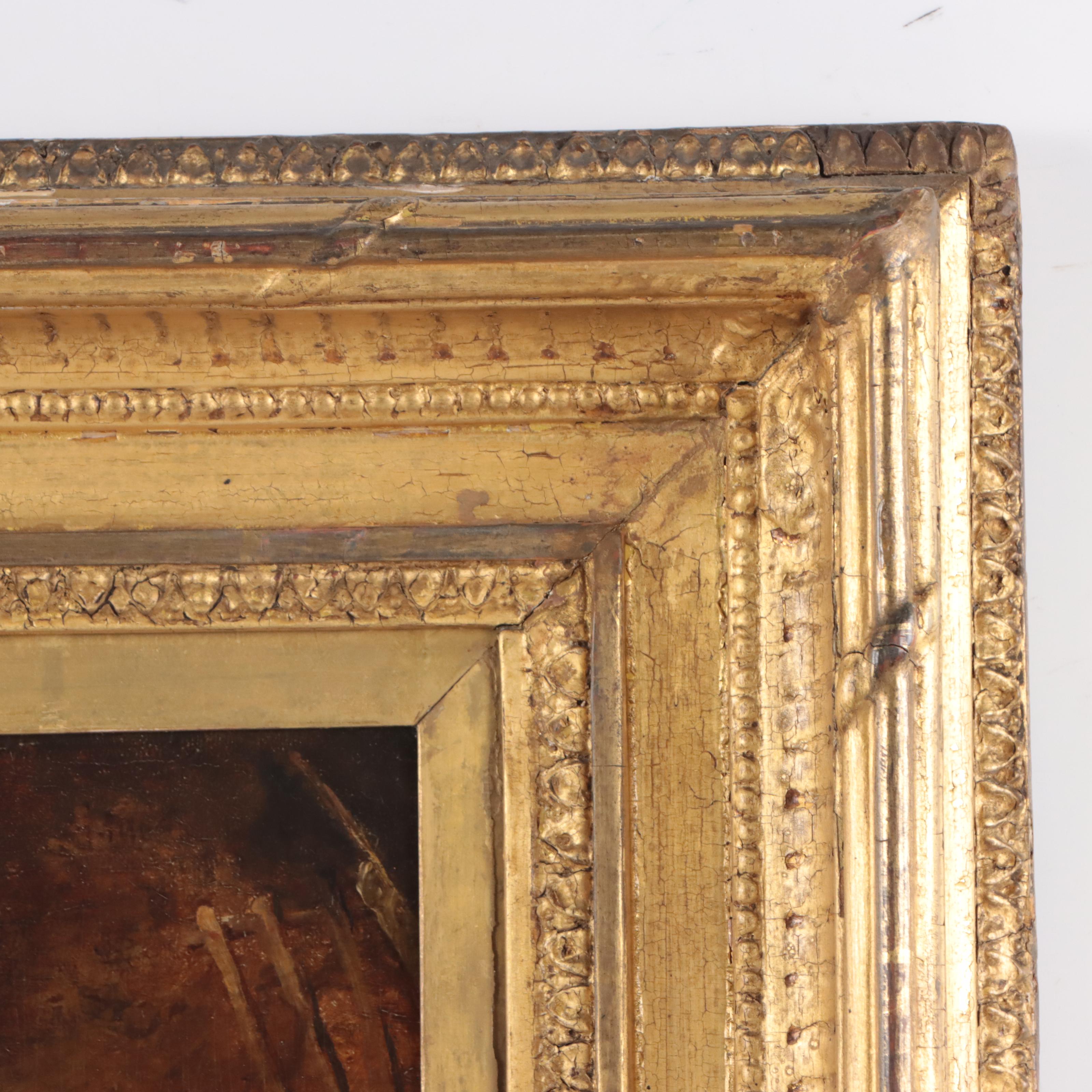 English School Barn Scene Oil Painting, Circa 1890