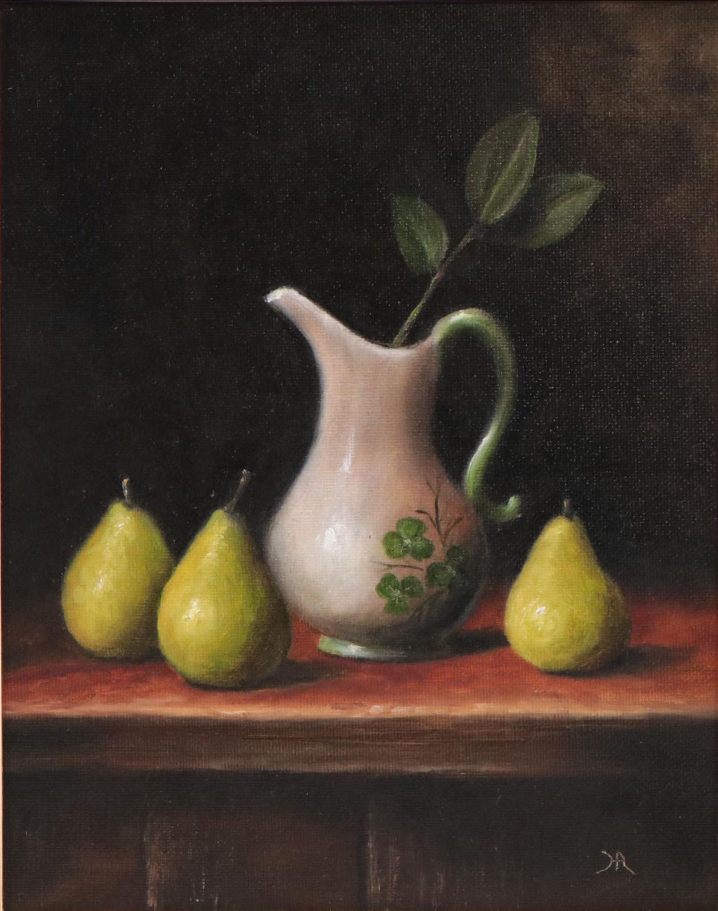Houra H. Alghizzi Still Life Oil Painting "Bartlett Pear and Porcelain Pitcher"