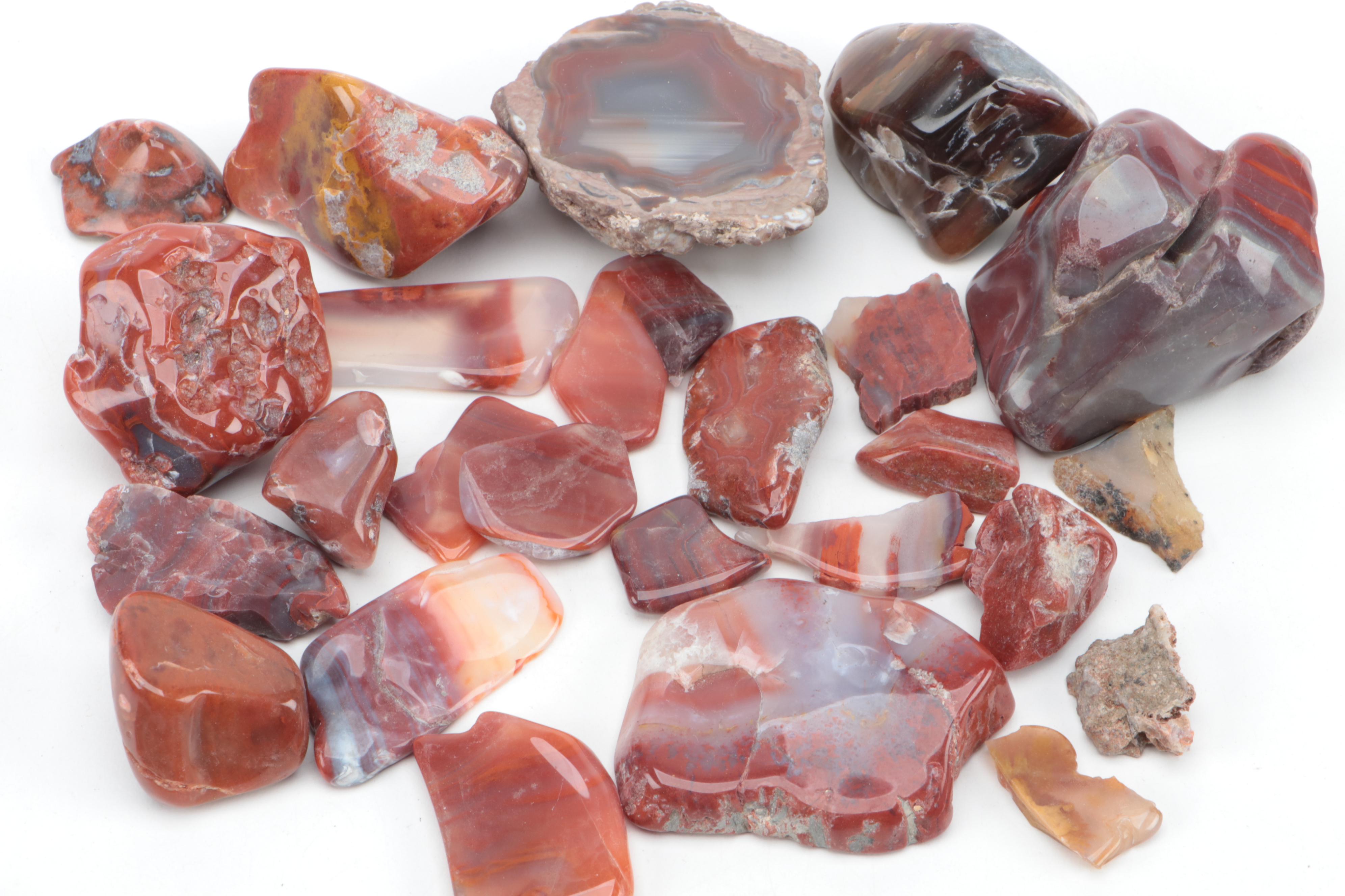 Polished Carnelian Agate, Chalcedony and Other Mineral Specimens