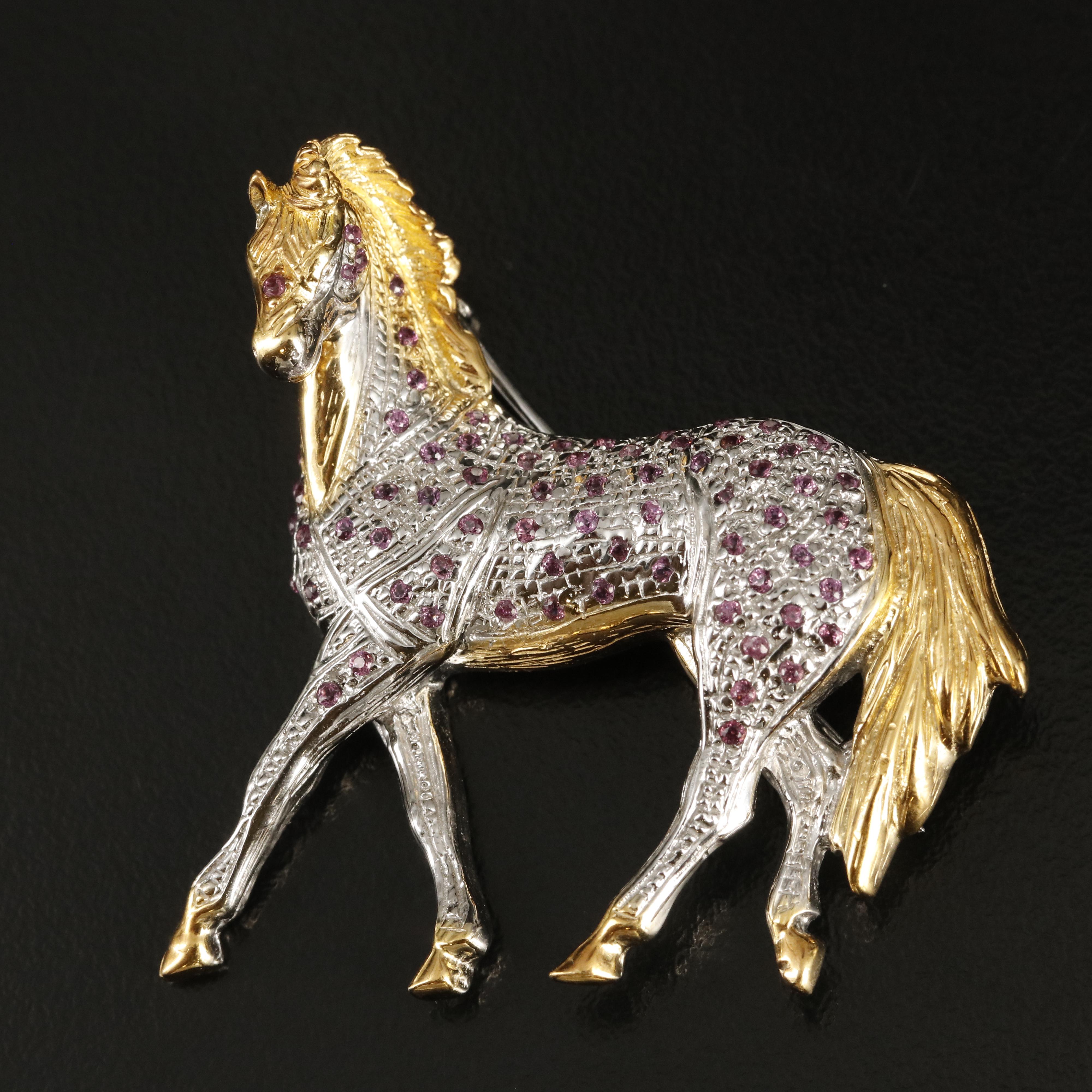 Sterling Garnet Stallion Brooch