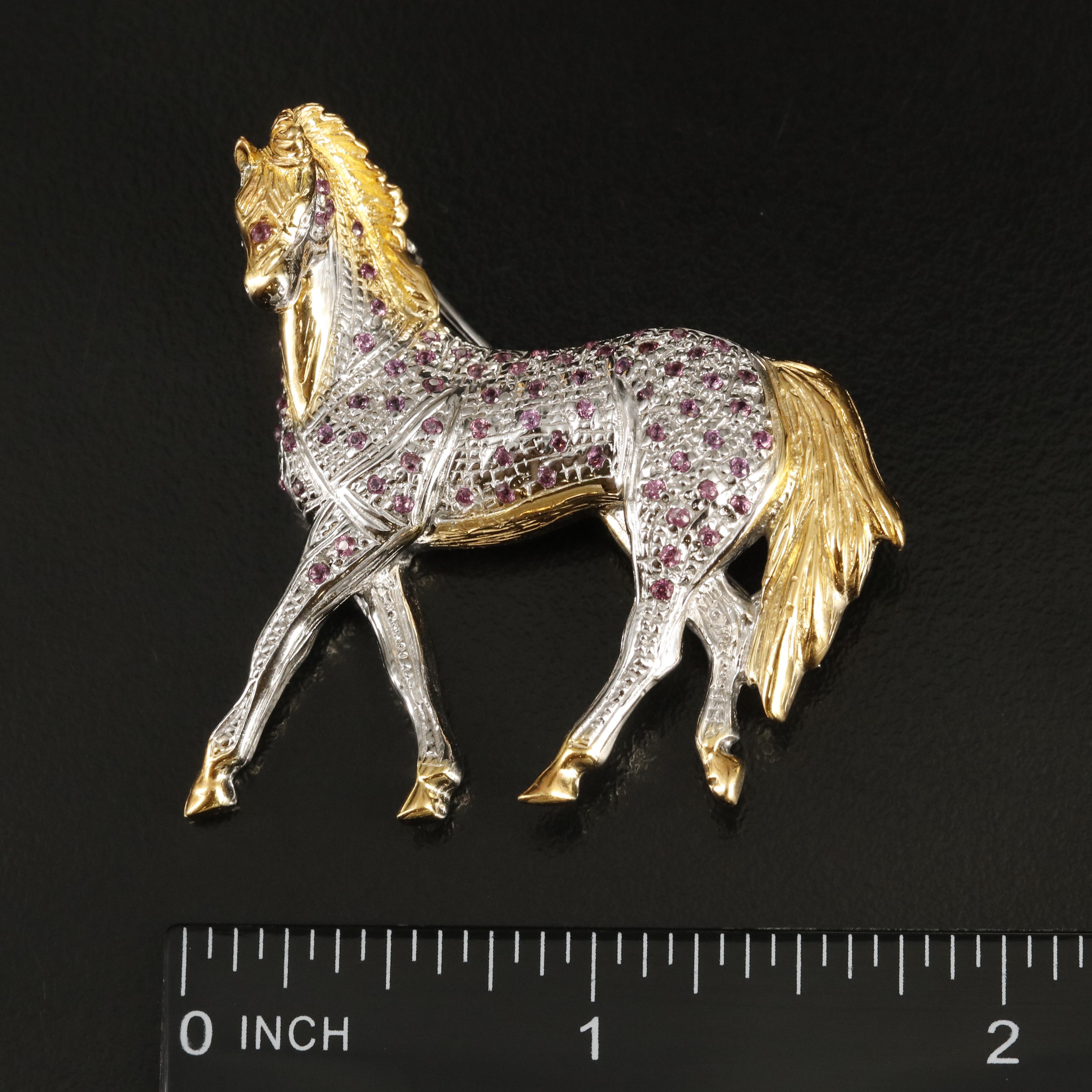 Sterling Garnet Stallion Brooch