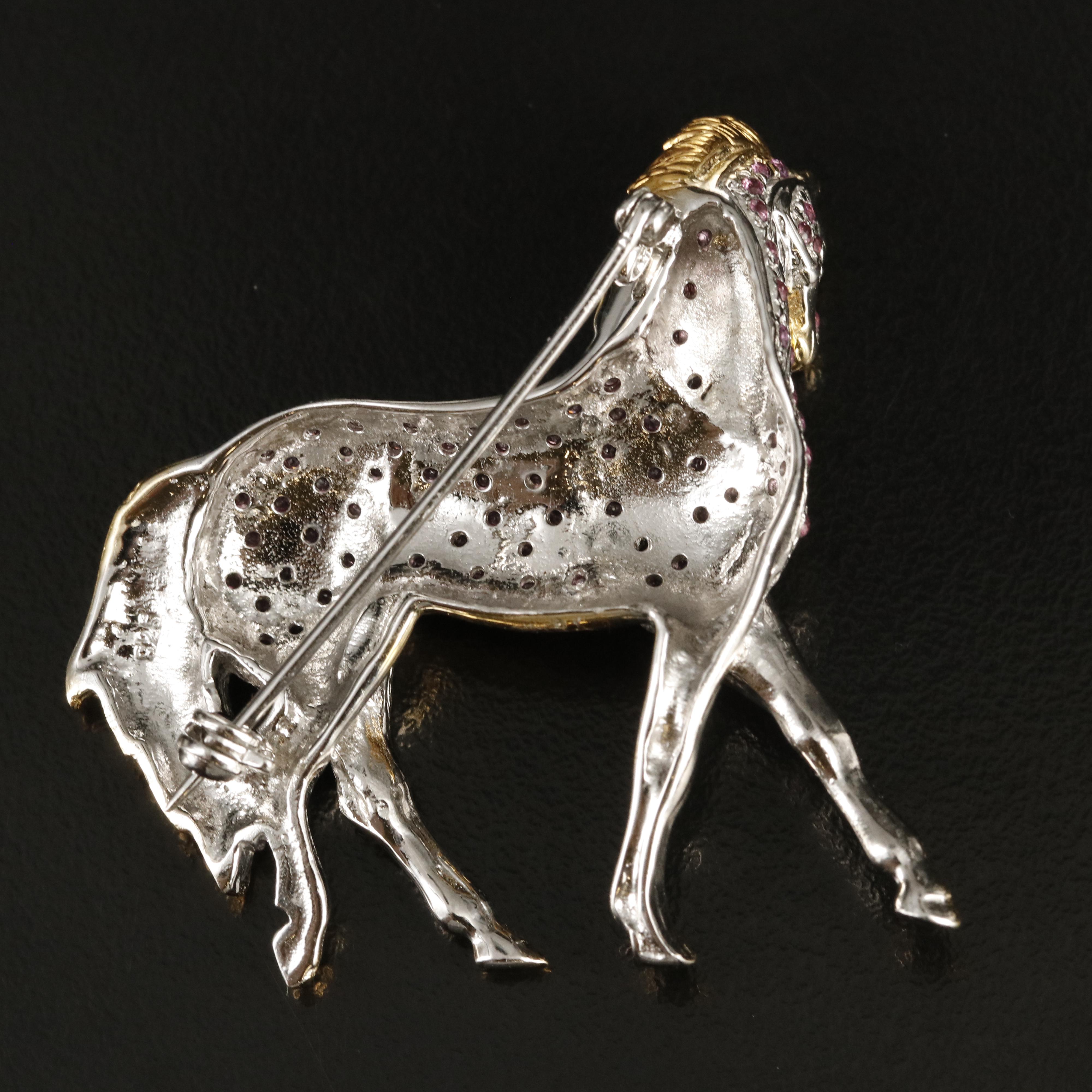 Sterling Garnet Stallion Brooch