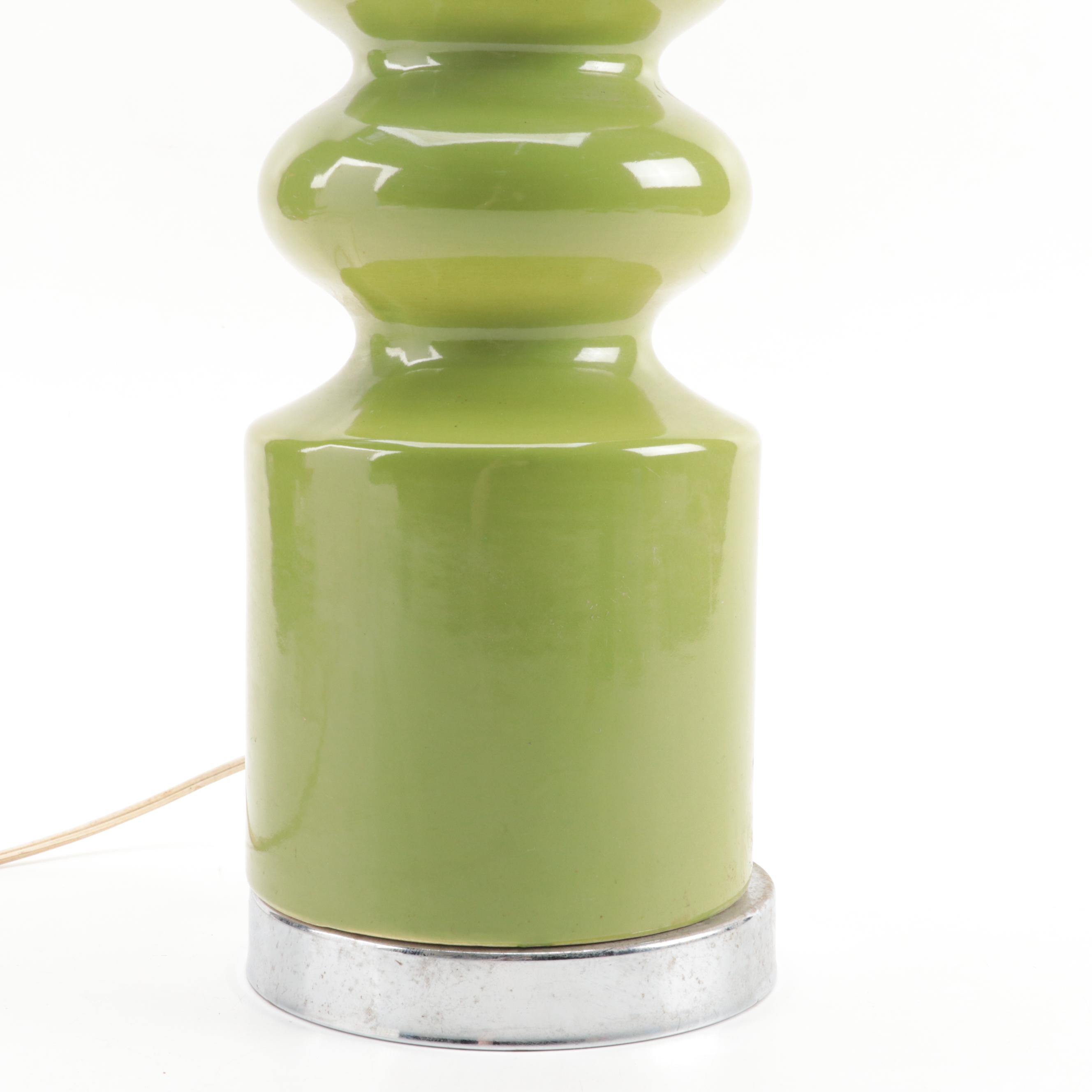 MCM Chrome and Ceramic Stacked Table Lamp, Mid-20th Century