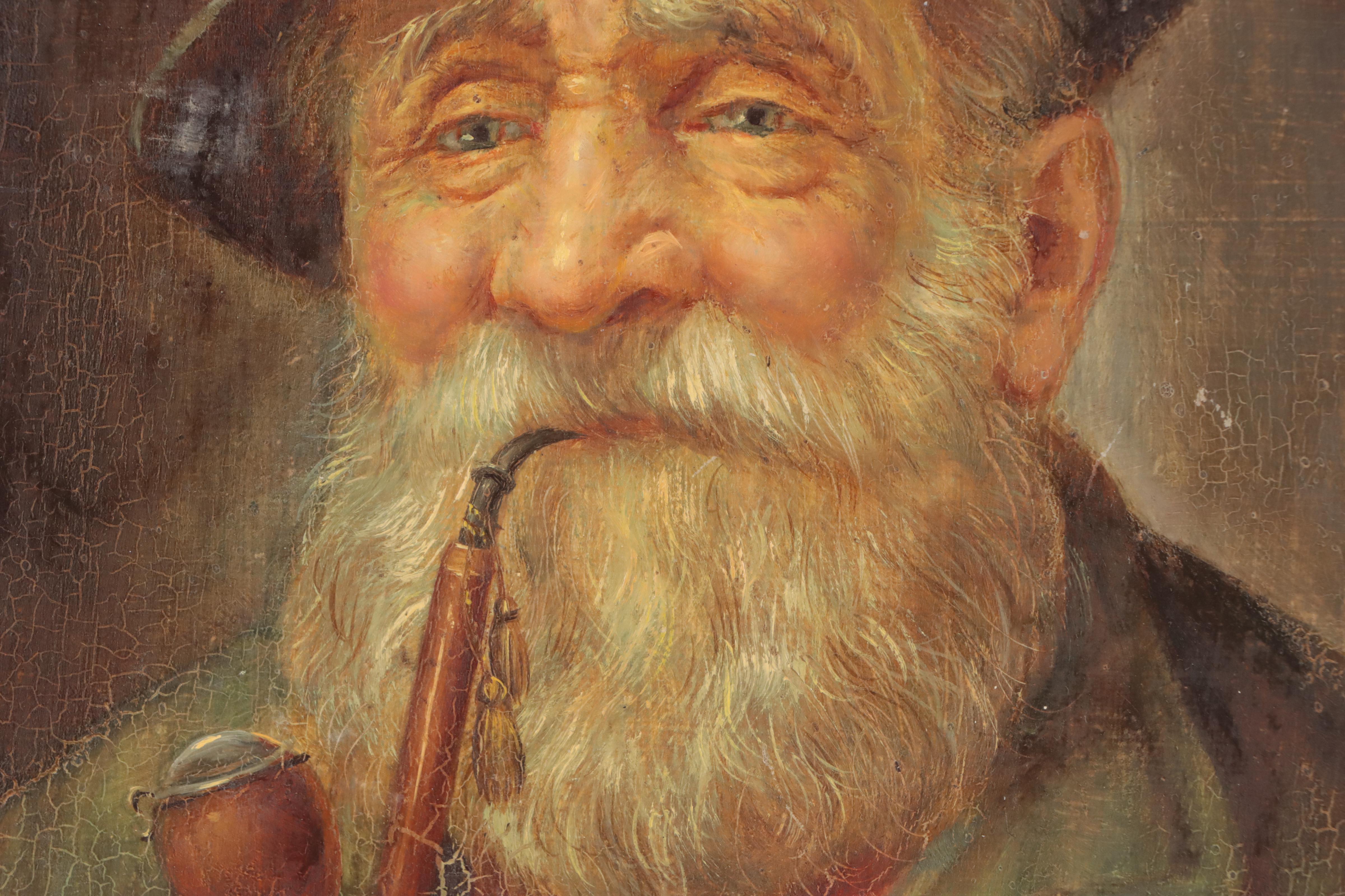 J. C. Humann Oil Portrait of German Man Smoking Pipe