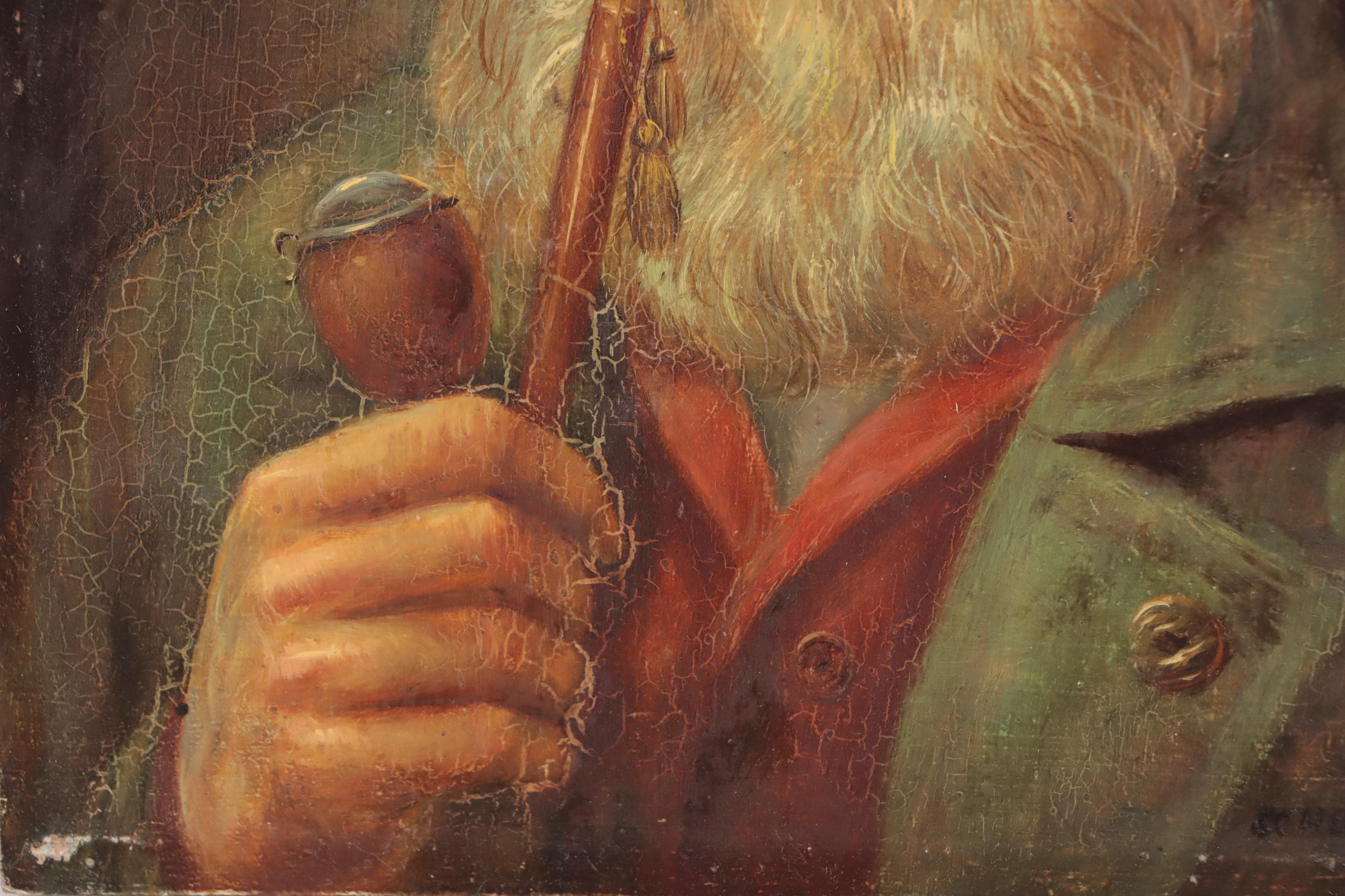 J. C. Humann Oil Portrait of German Man Smoking Pipe