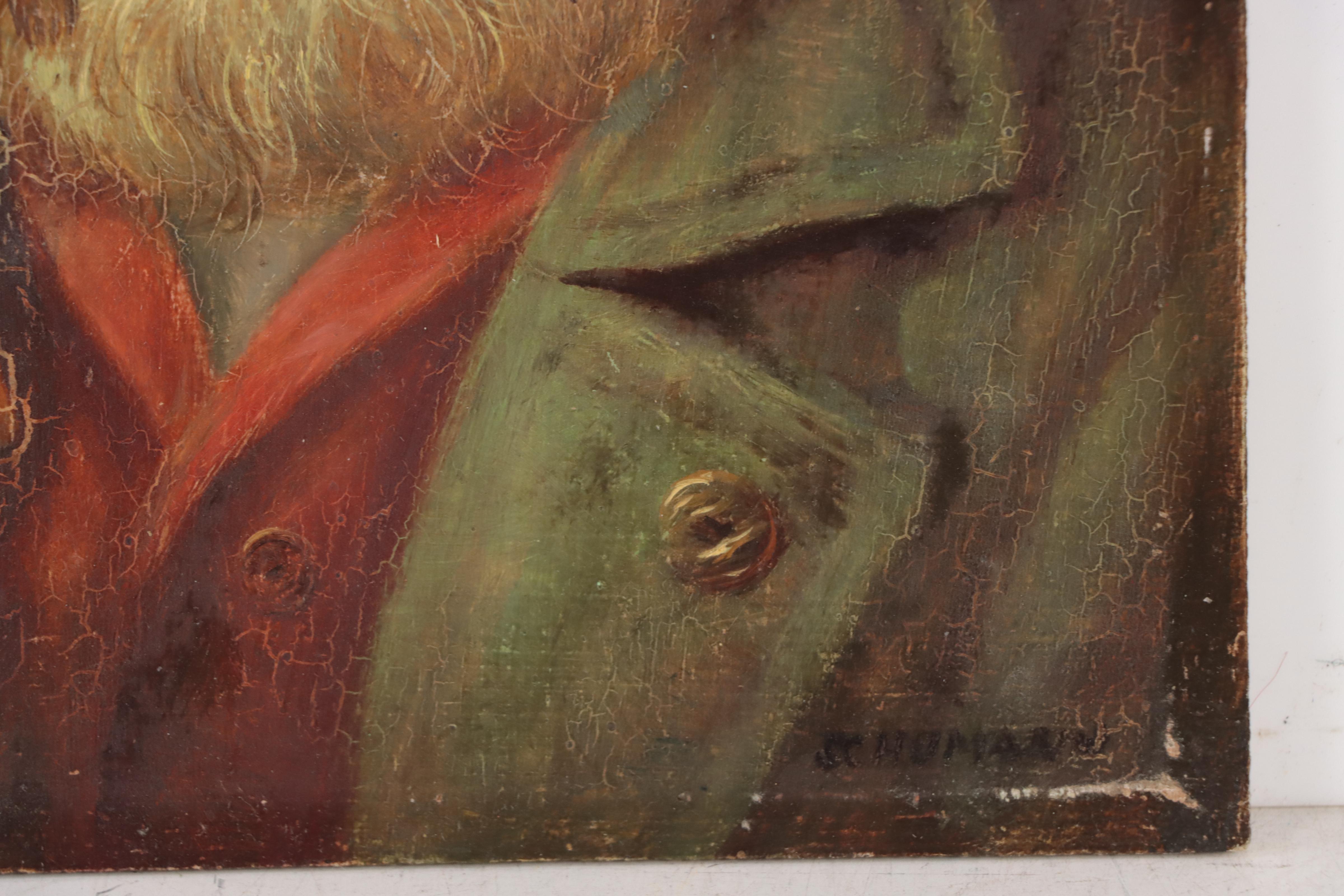 J. C. Humann Oil Portrait of German Man Smoking Pipe