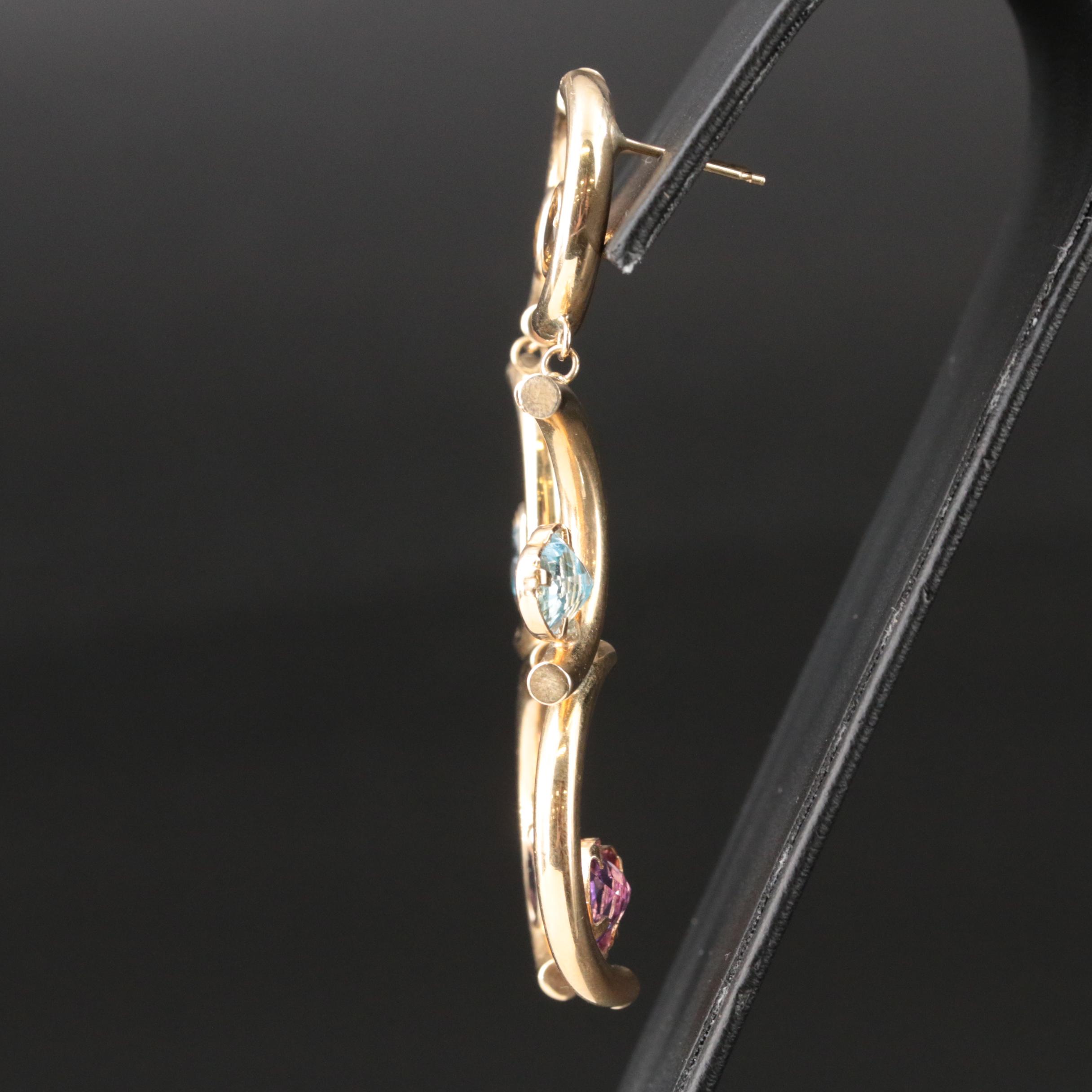 14K Amethyst, Topaz and Citrine Curve Bar Earrings