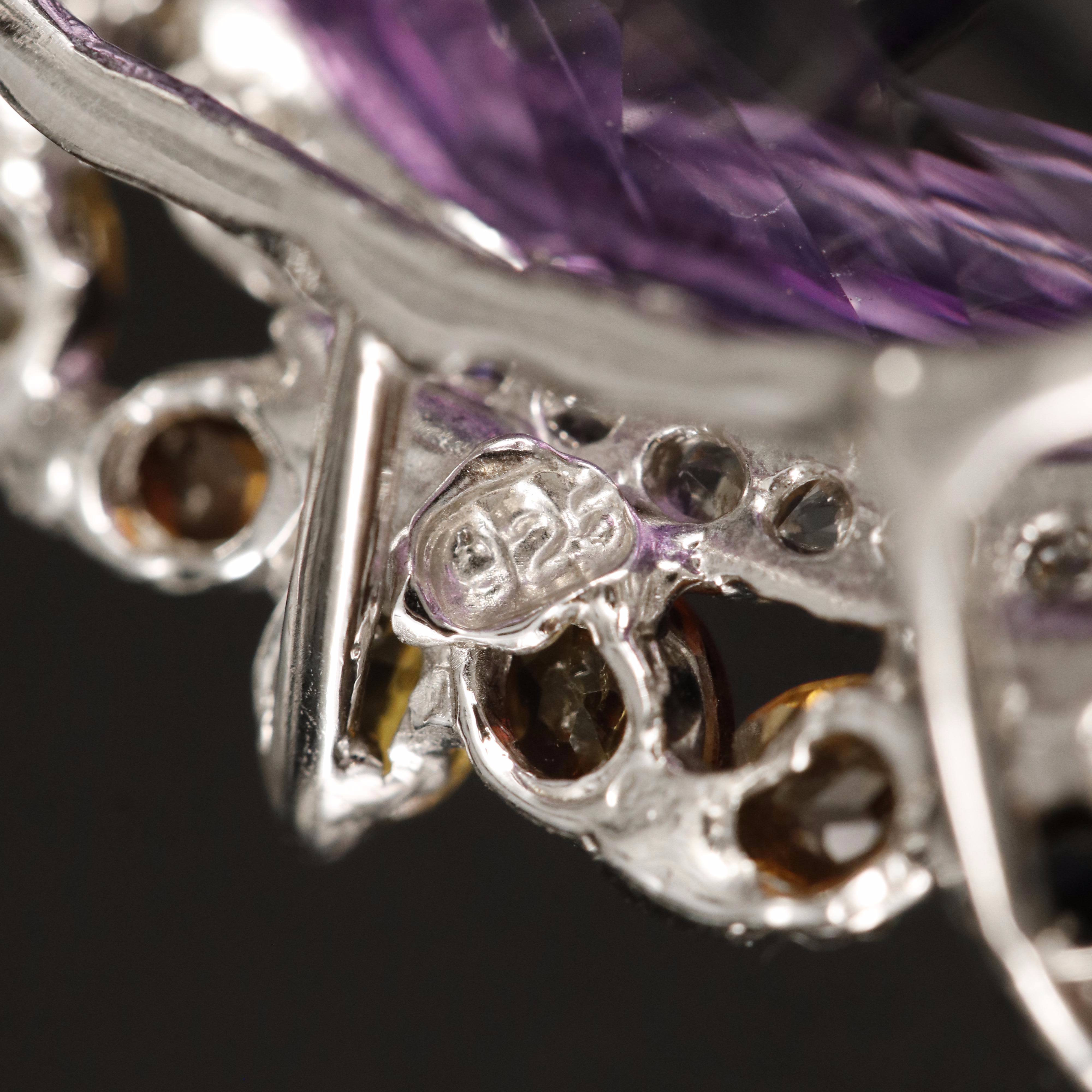 Sterling Amethyst, Tourmaline and Topaz Converter Brooch