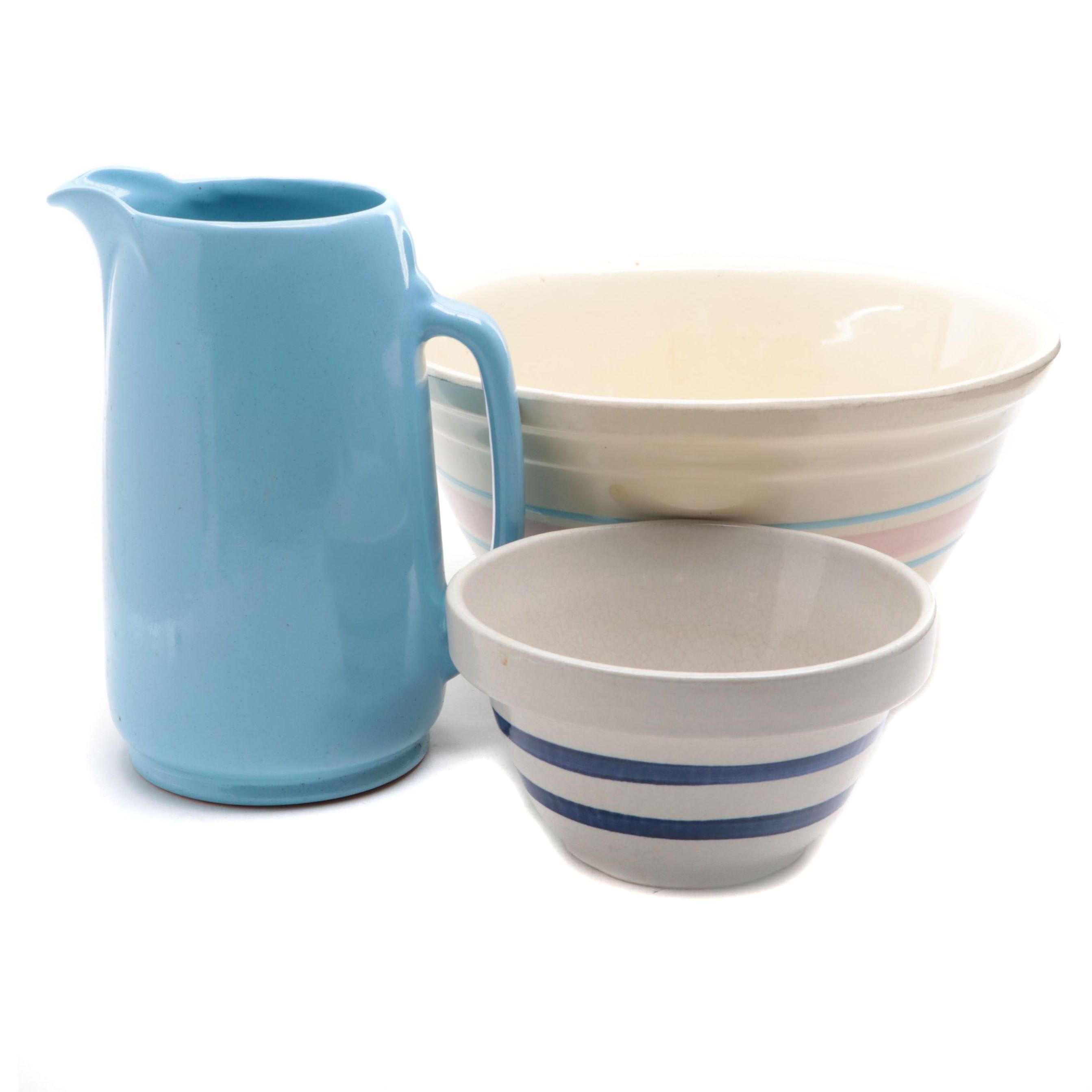 Frankoma Pottery Pitcher with Ransbottom and Other Mixing Bowls