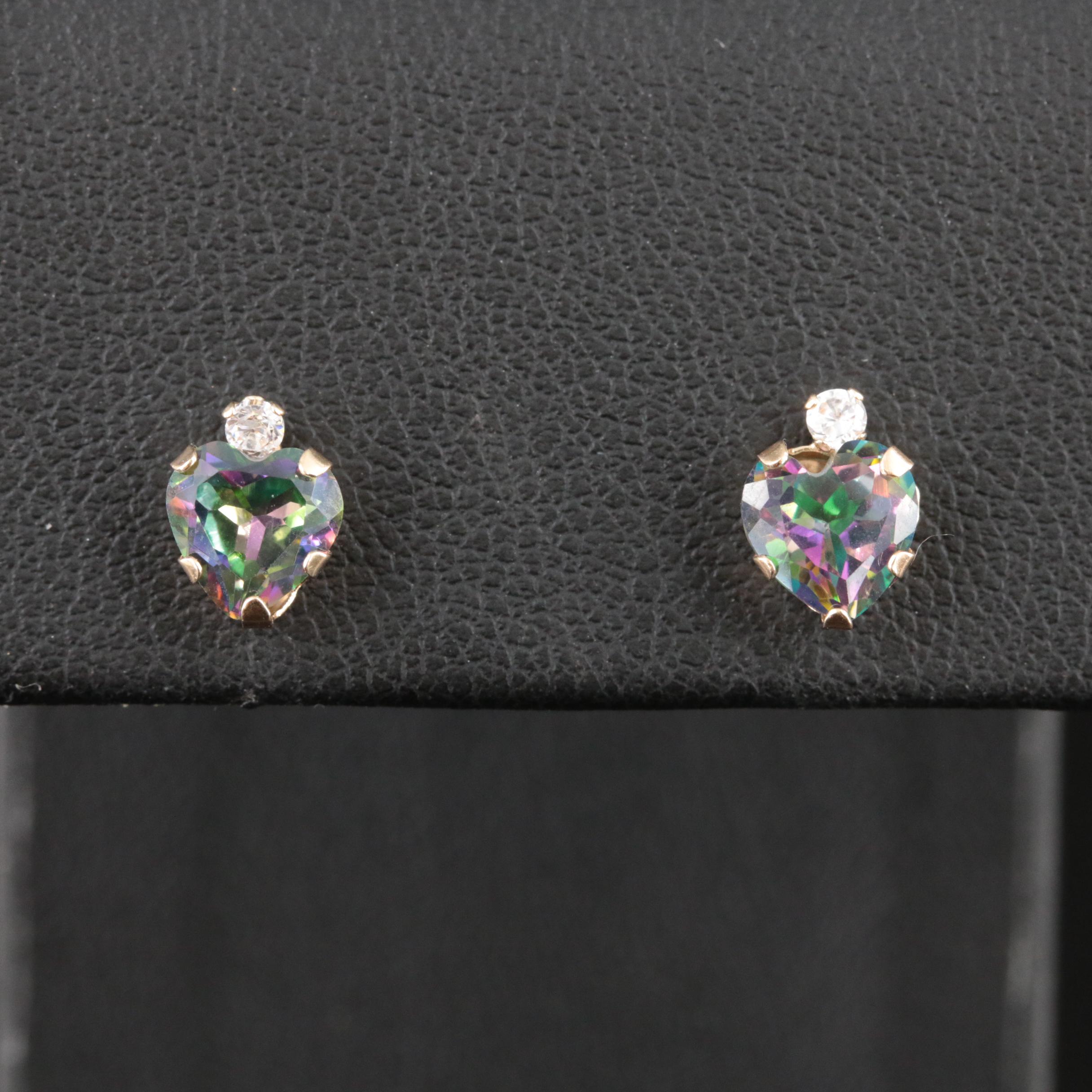 10K Topaz and Cubic Zirconia Heart Stud Earrings