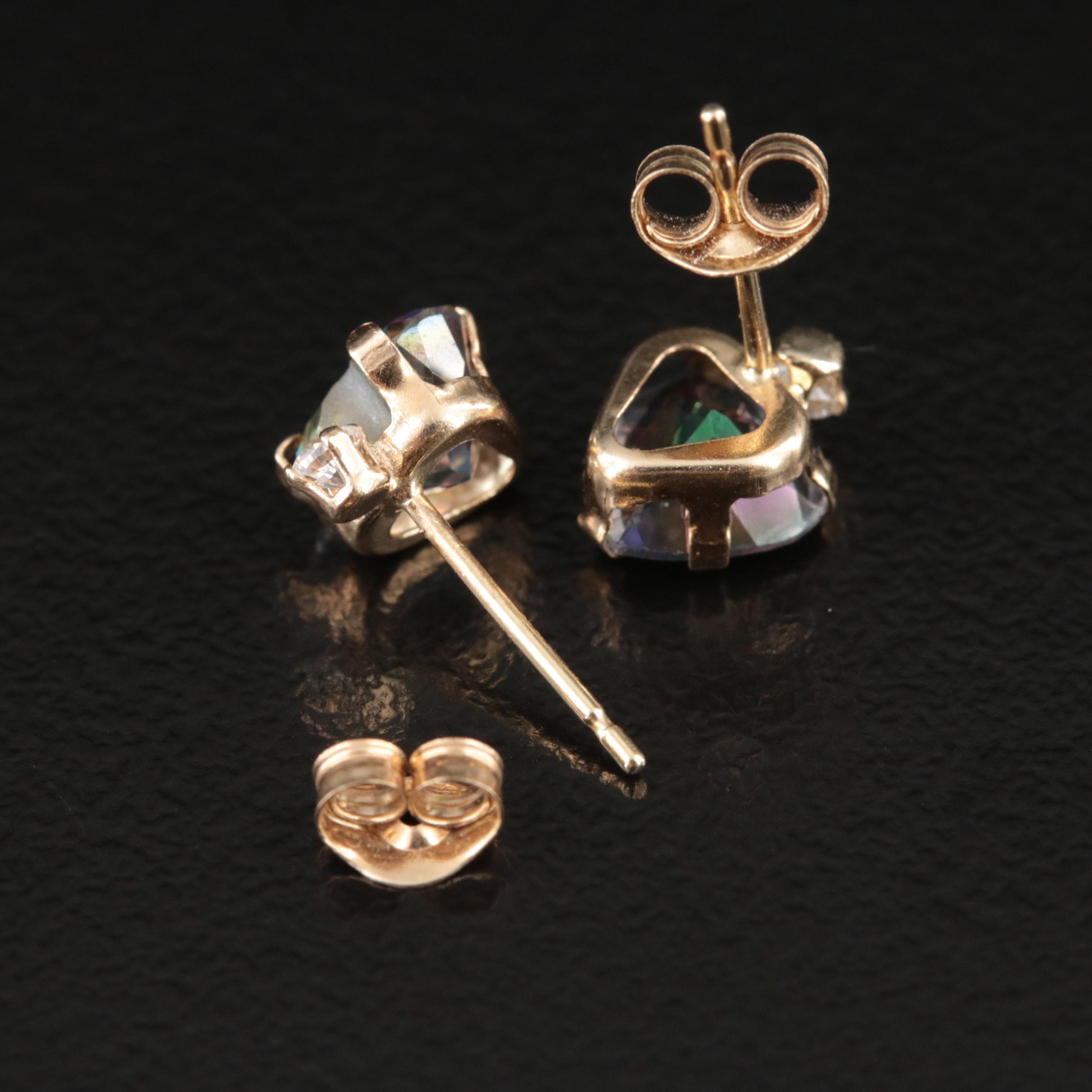 10K Topaz and Cubic Zirconia Heart Stud Earrings