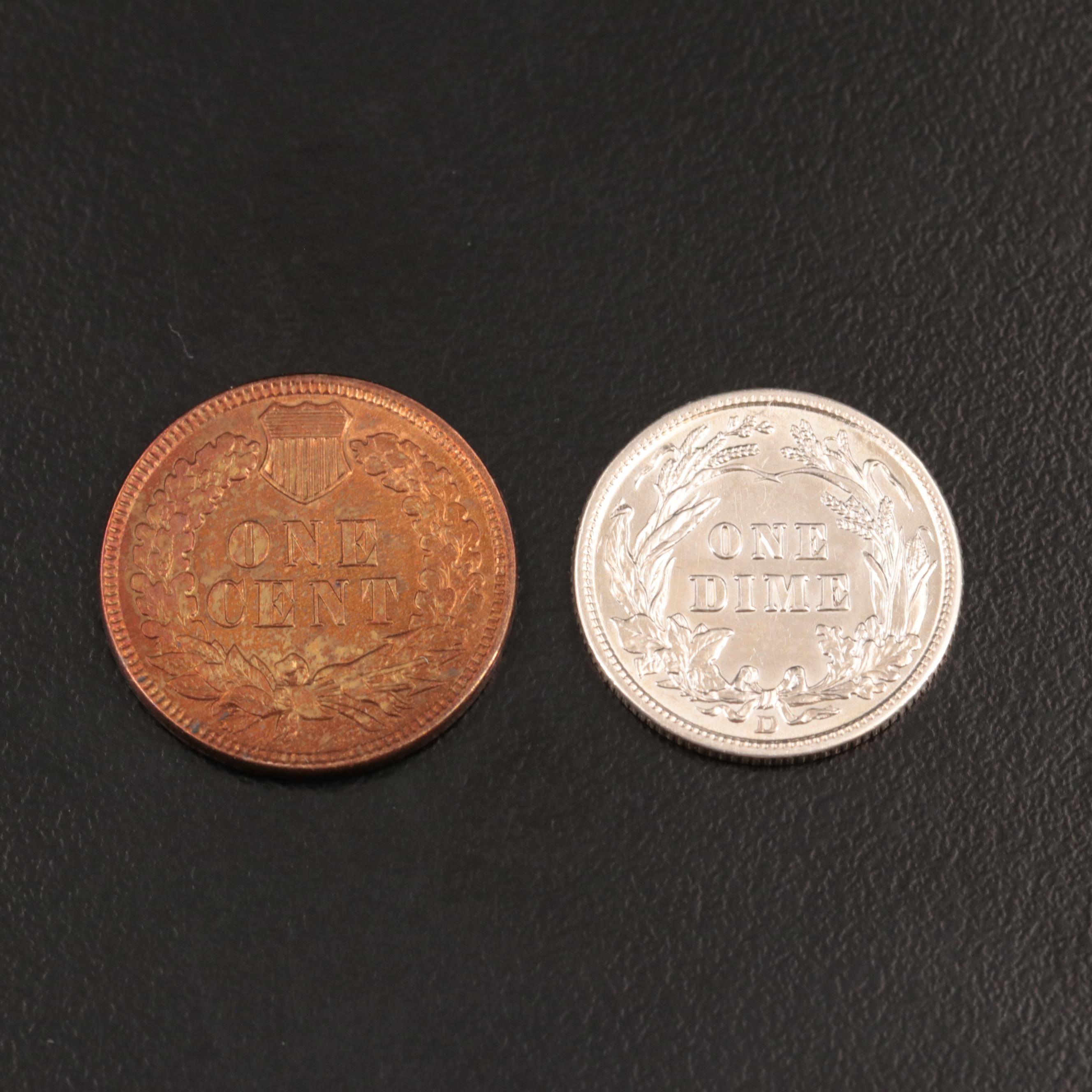 Two United States Copper and Silver Type Coins