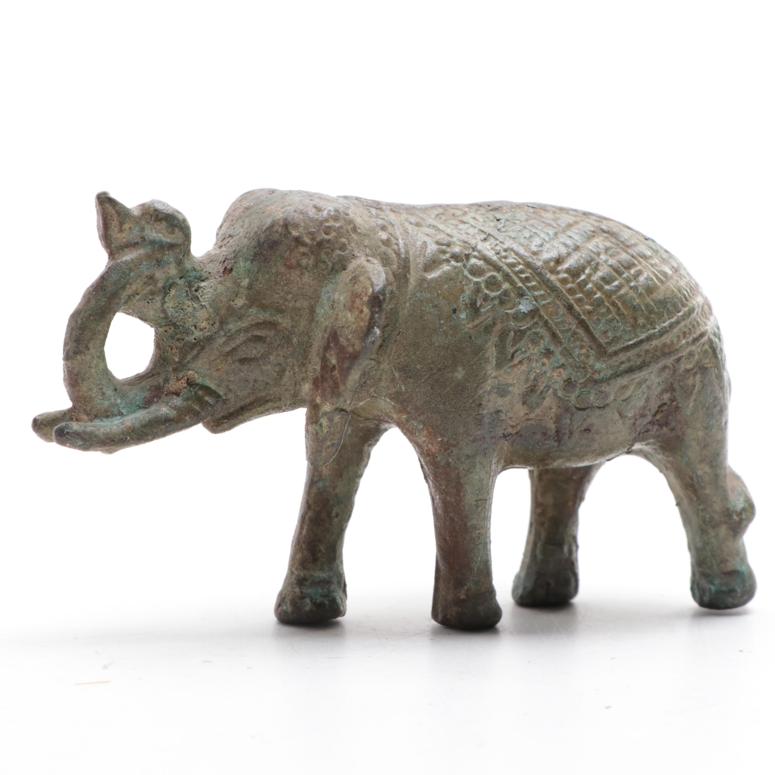 Chinese Cast Metal Guanyin and Elephant Figurine