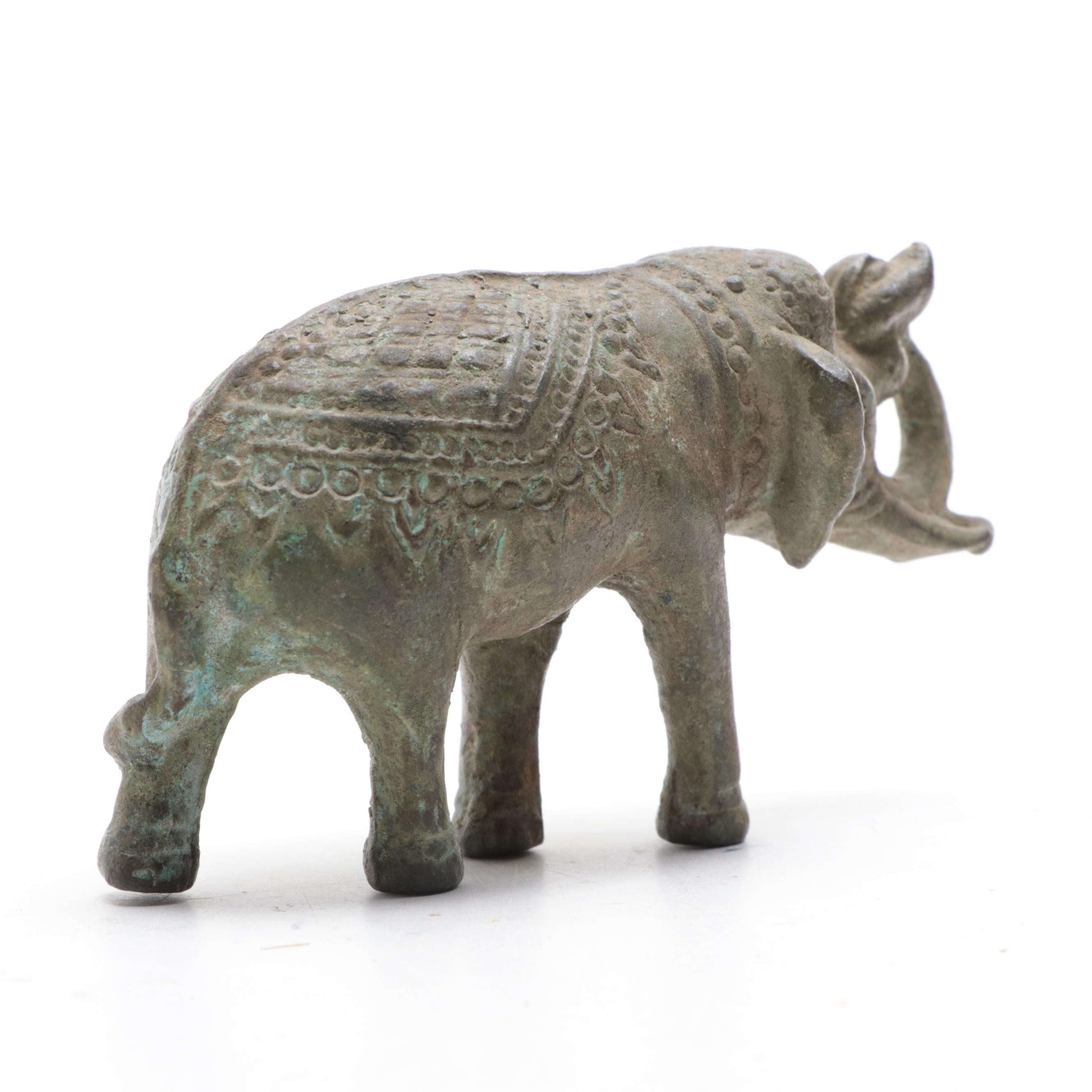 Chinese Cast Metal Guanyin and Elephant Figurine