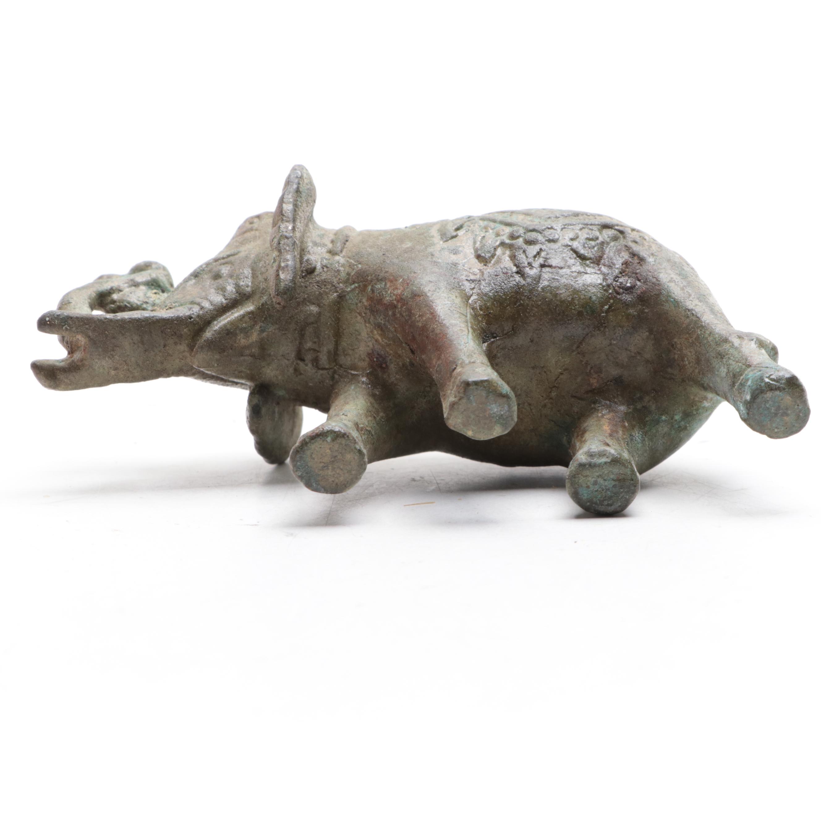 Chinese Cast Metal Guanyin and Elephant Figurine