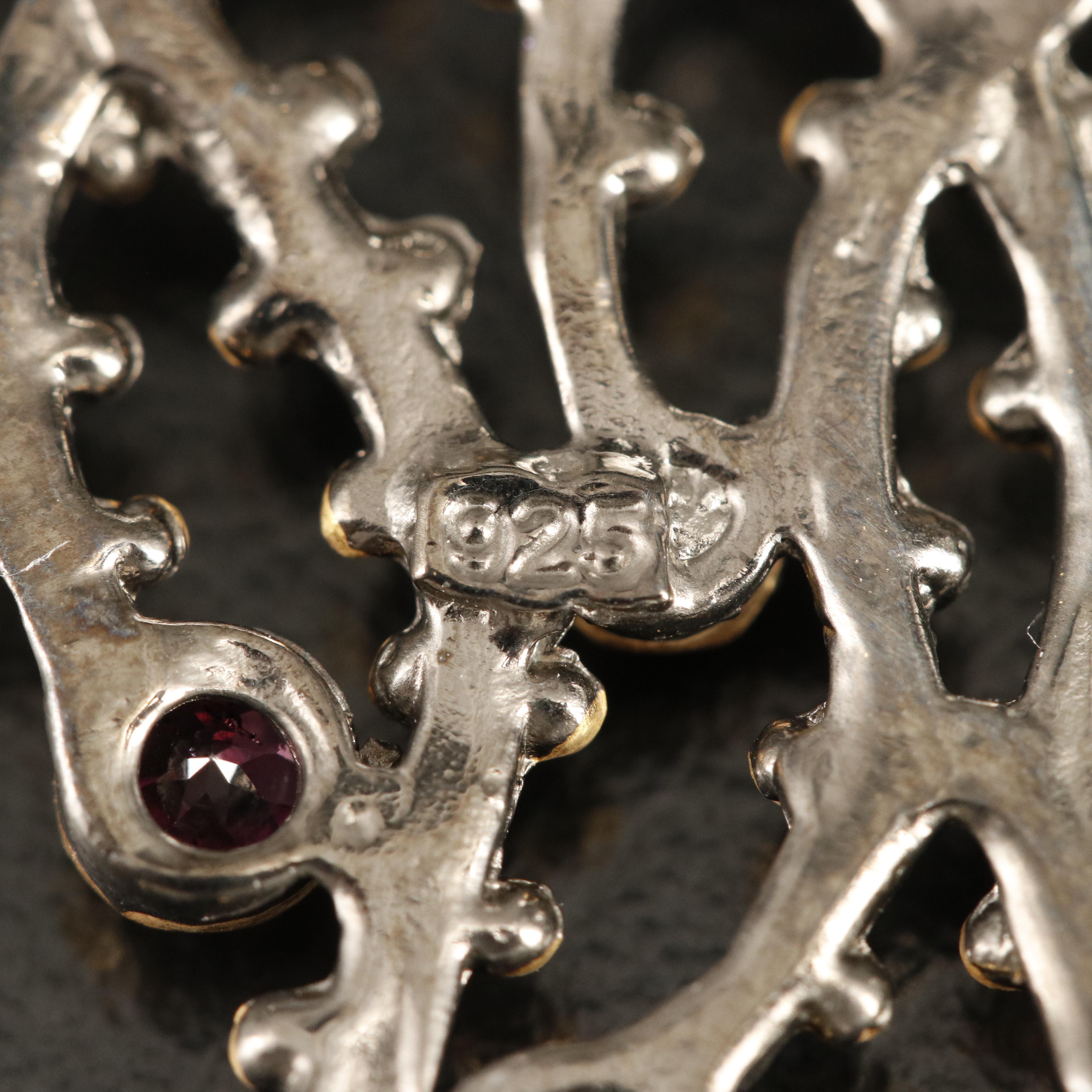 Sterling Mother-of-Pearl, Amethyst and Garnet Jellyfish Converter Brooch