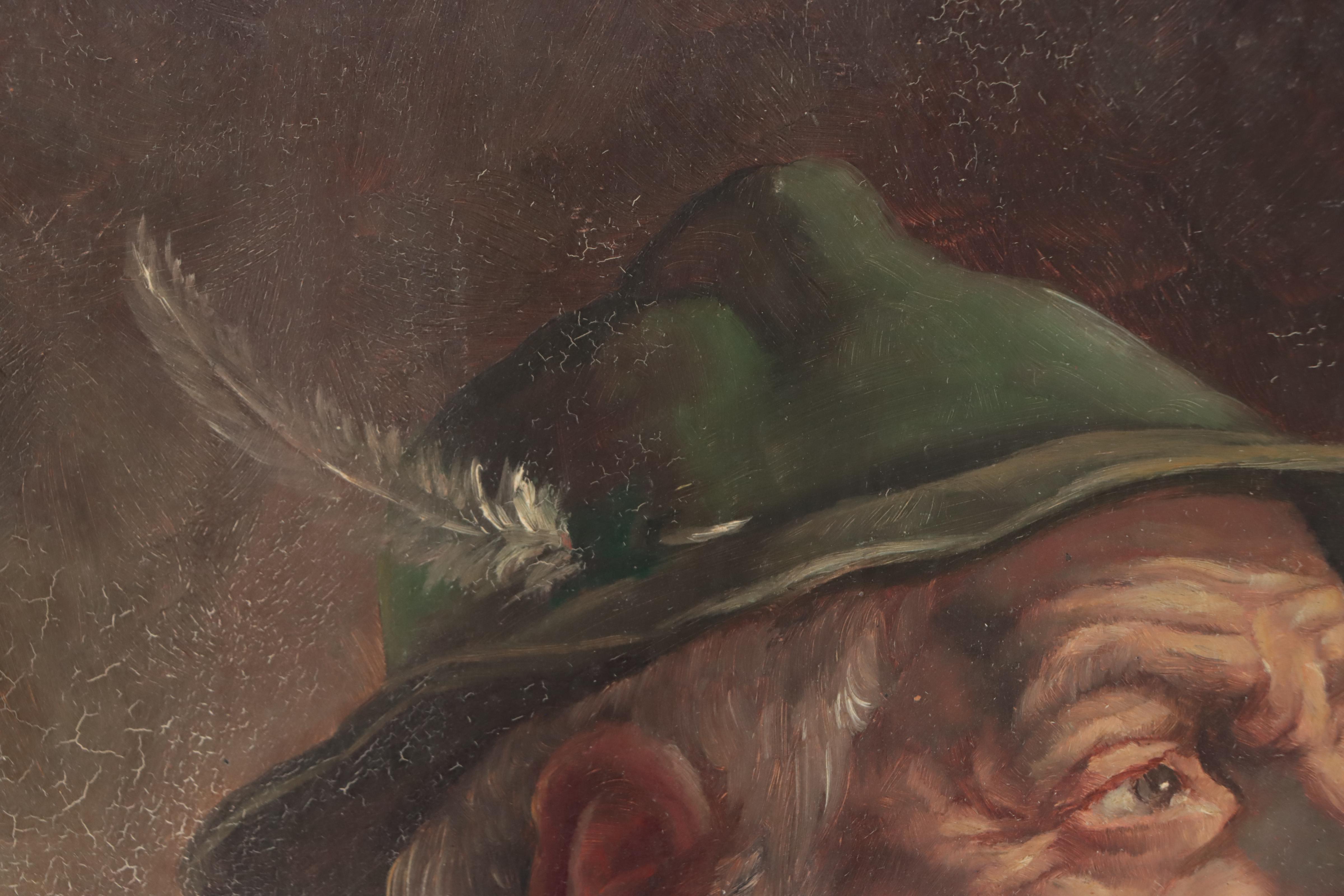 Brandmeir Oil Portrait of German Man Smoking Pipe