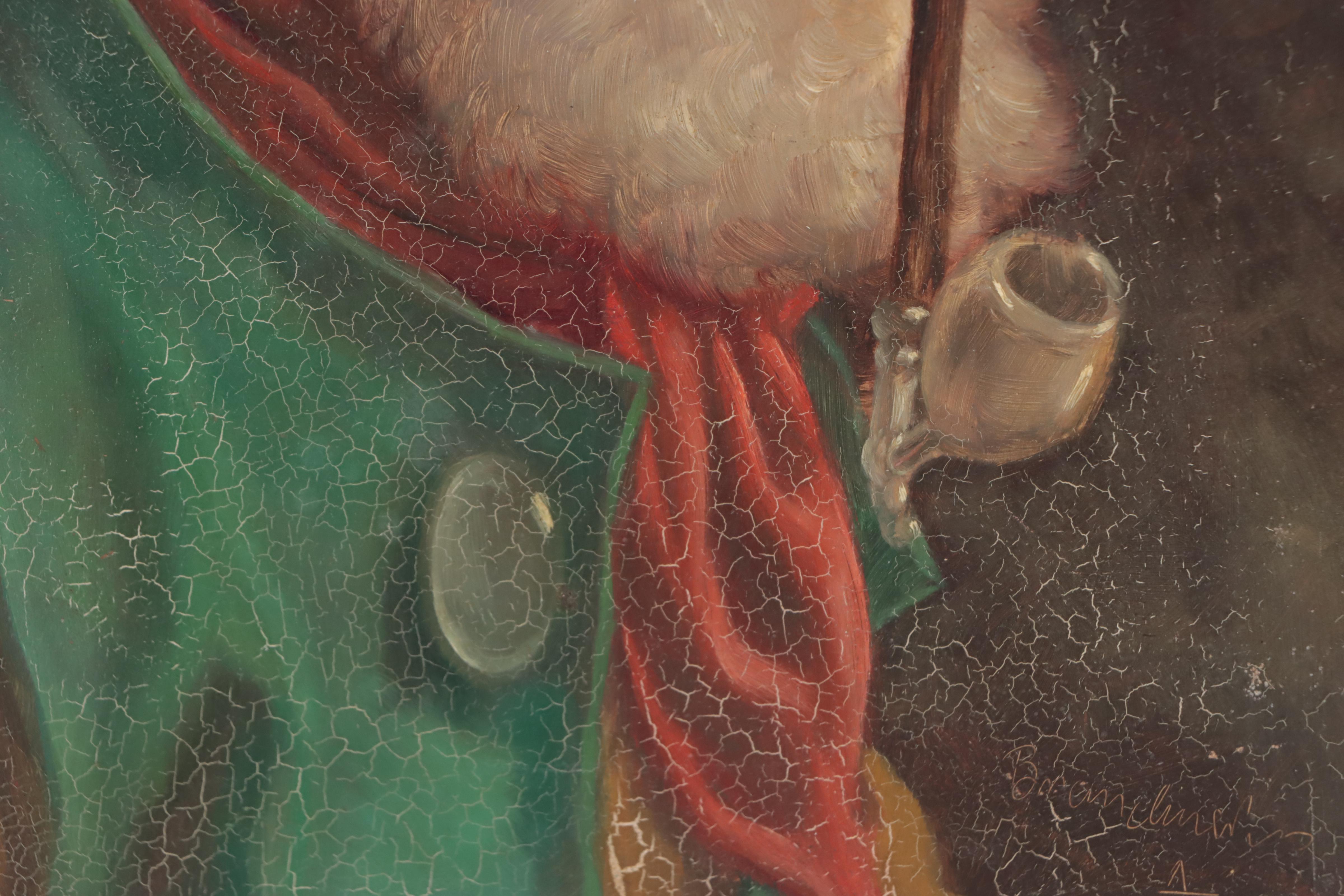 Brandmeir Oil Portrait of German Man Smoking Pipe