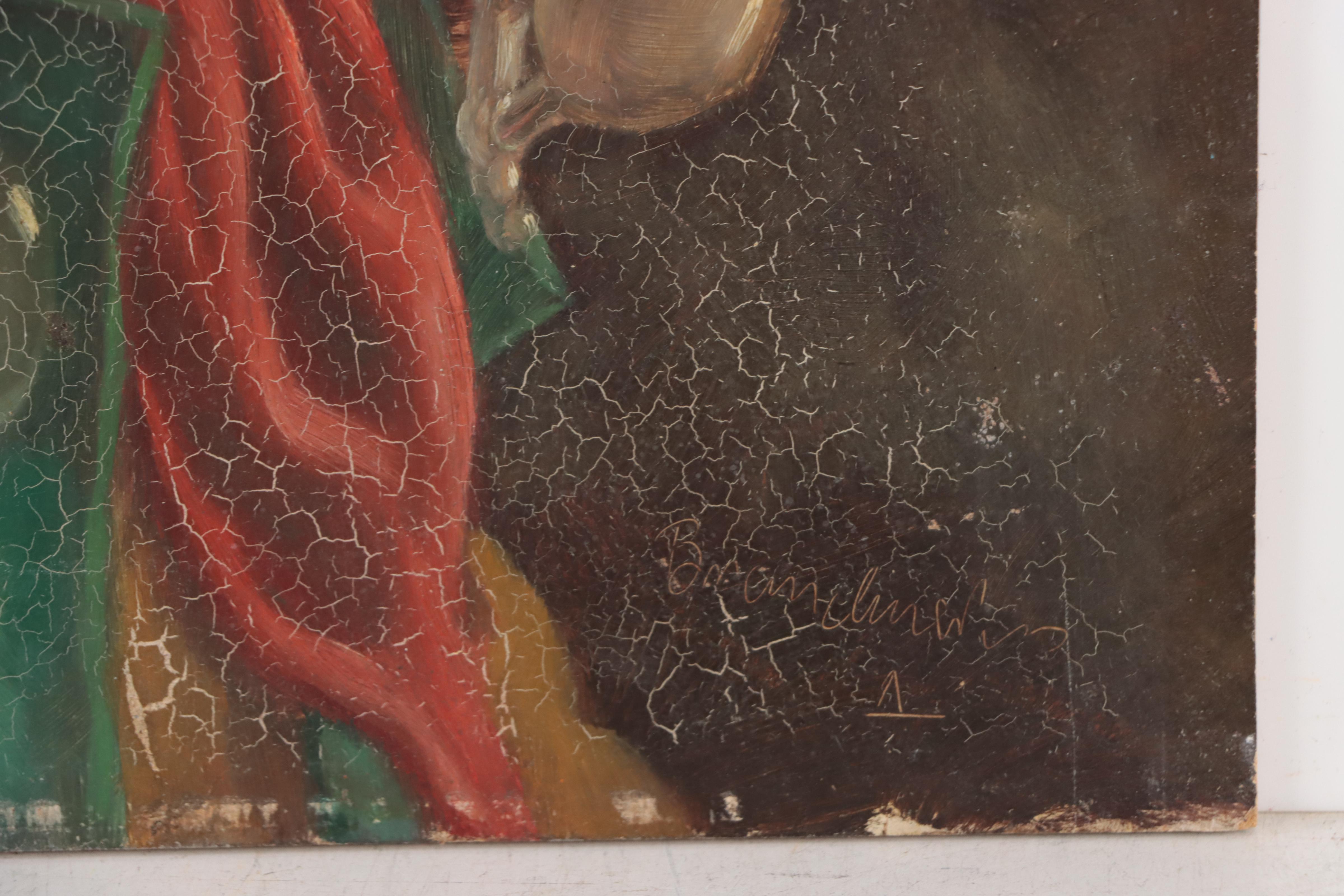 Brandmeir Oil Portrait of German Man Smoking Pipe