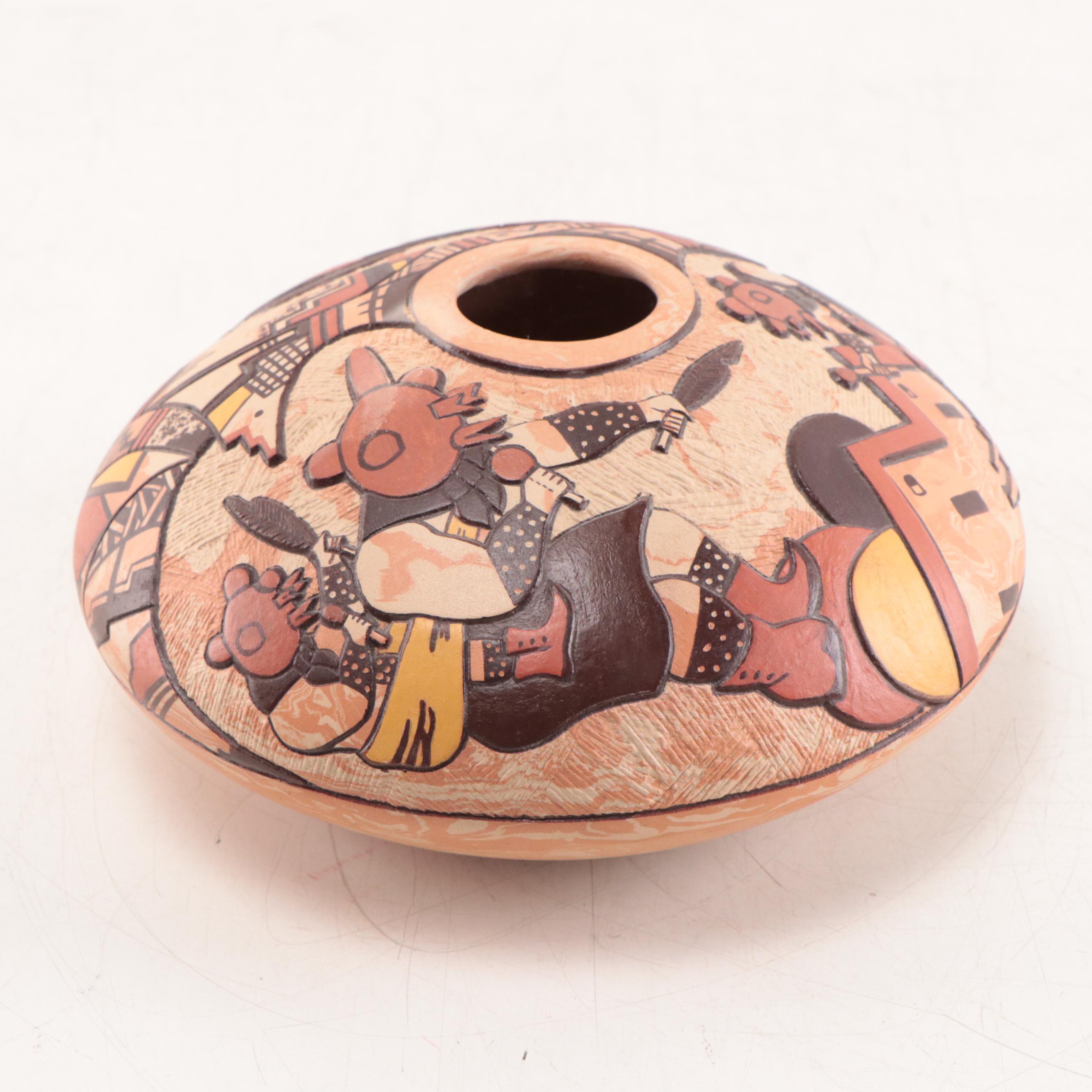 Delmar Polacca Nampeyo Signed Polychrome Terracotta Seed Pot, Late 20th C
