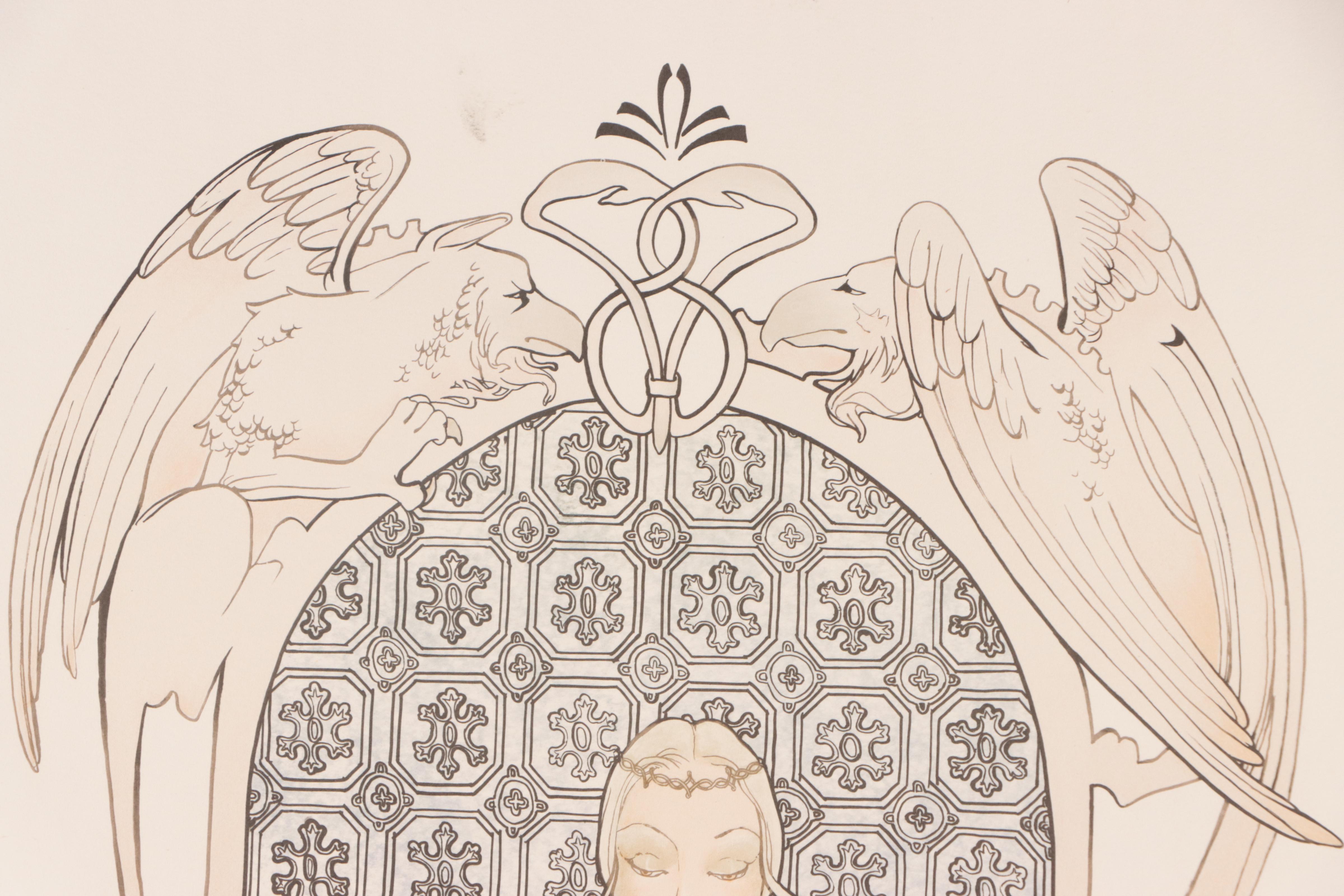 Art Nouveau Style Hand-Colored Lithograph