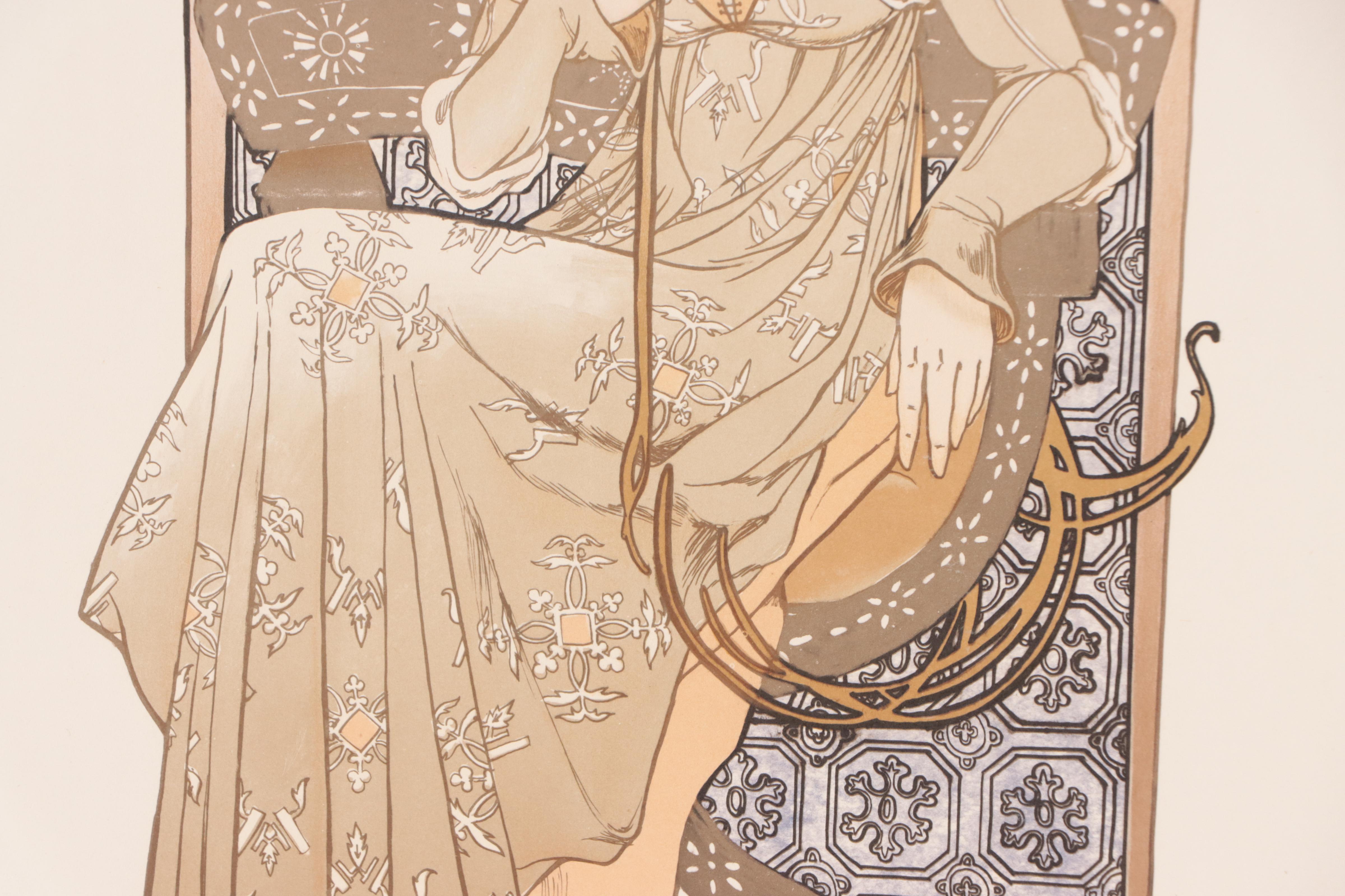 Art Nouveau Style Hand-Colored Lithograph