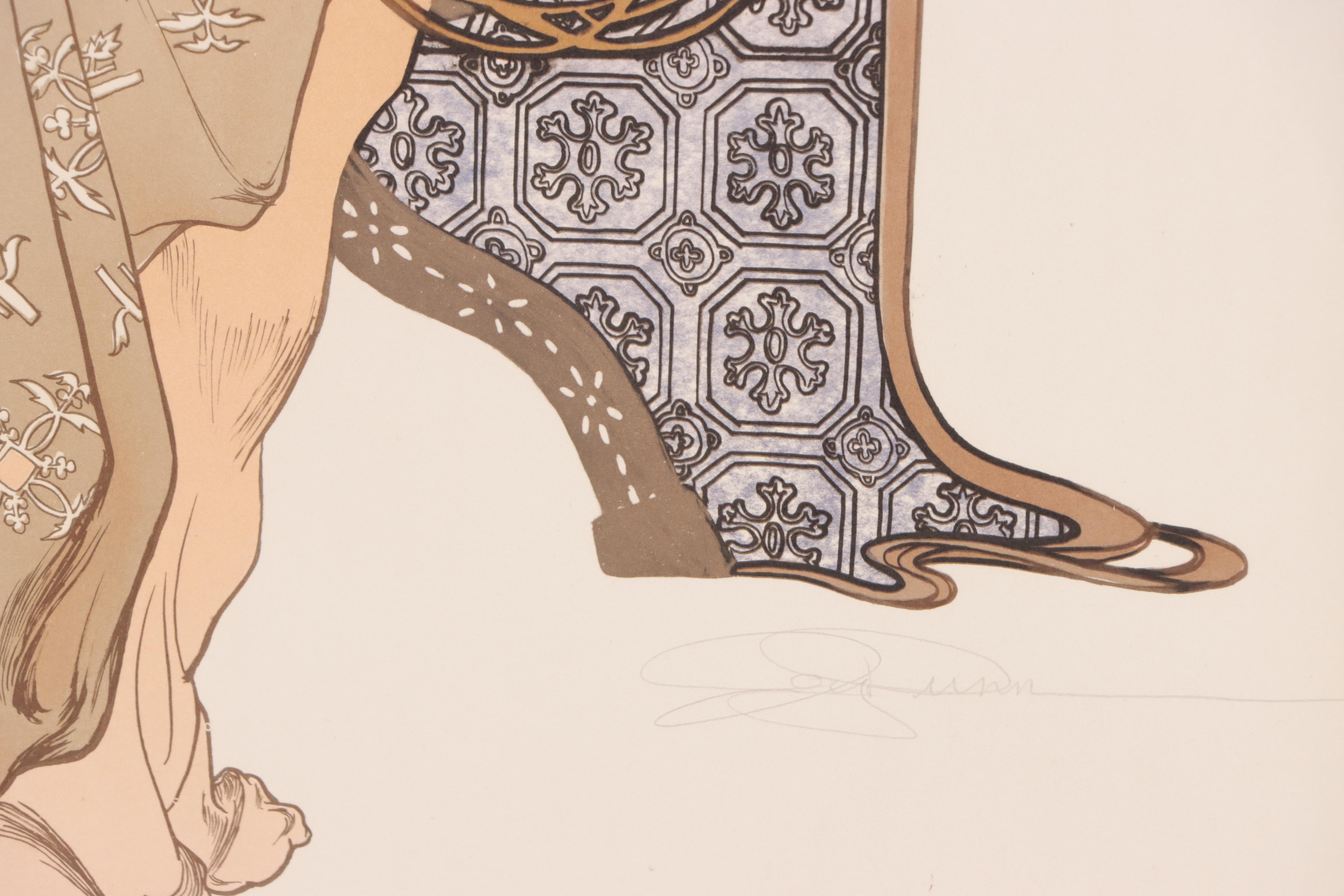 Art Nouveau Style Hand-Colored Lithograph