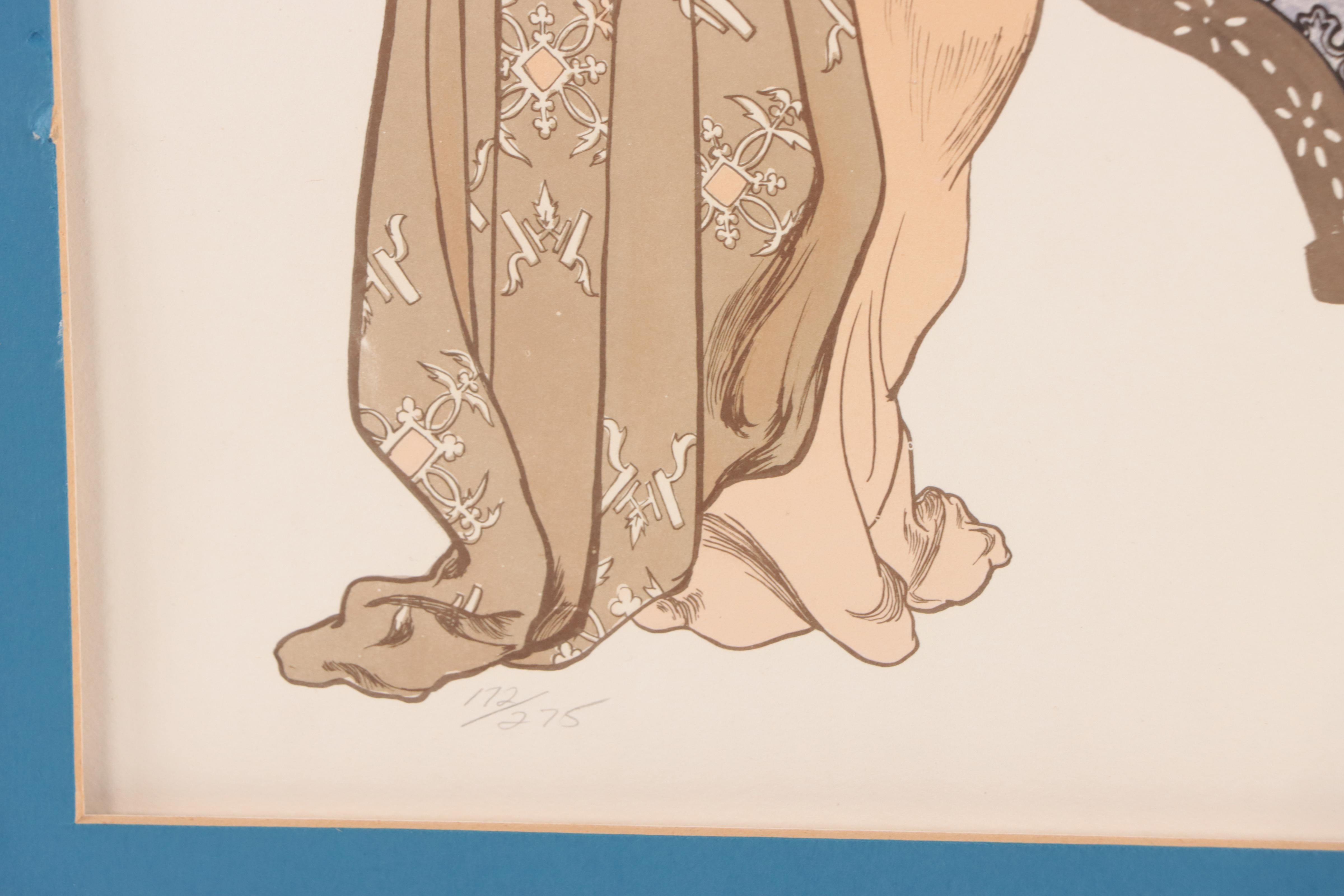 Art Nouveau Style Hand-Colored Lithograph