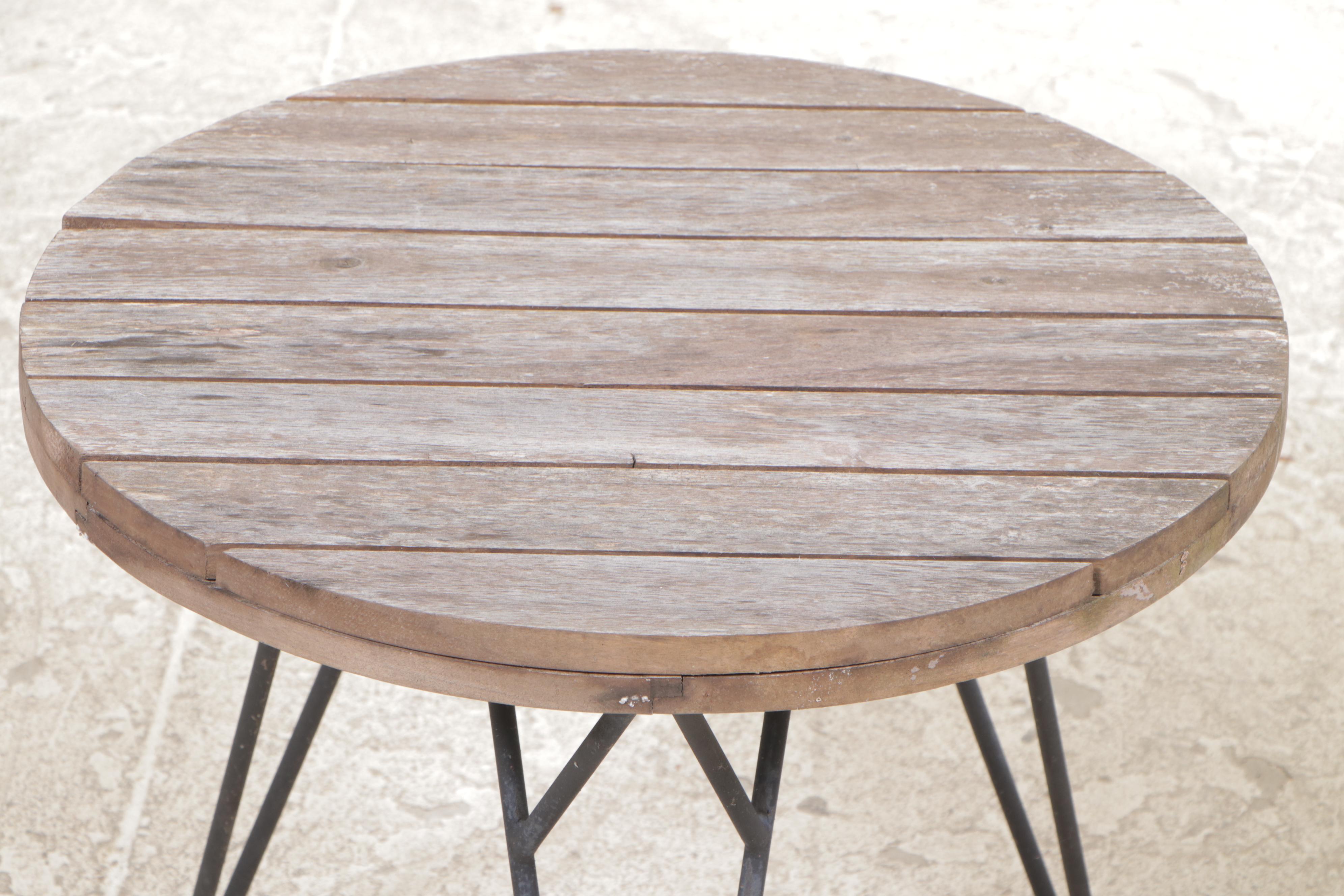 Resin Wicker Patio Settee Plus Two Slatted Hardwood and Metal Side Tables