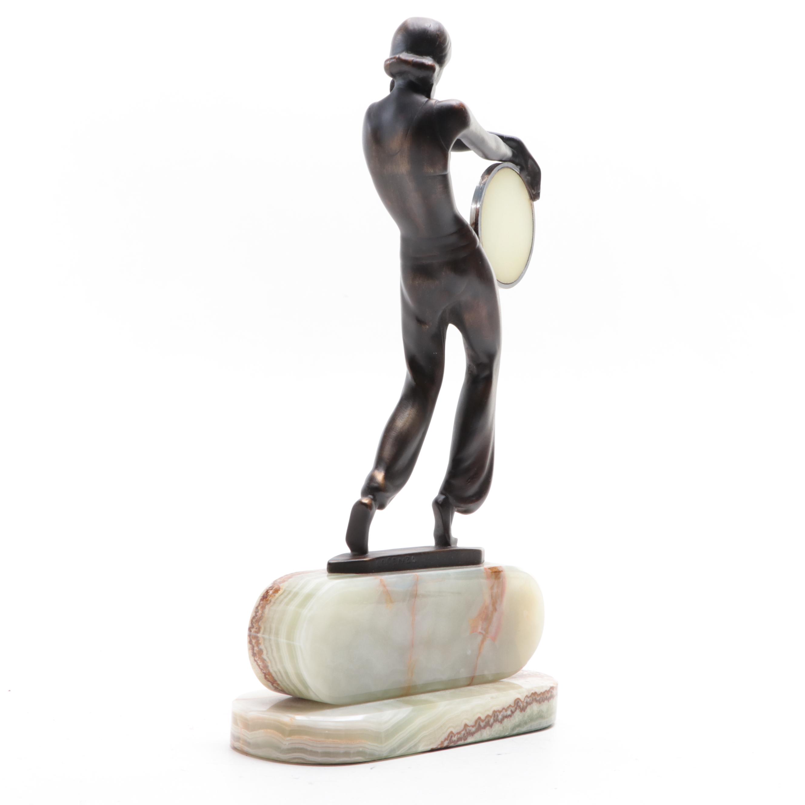 Josef Lorenzl Art Deco Bronze Sculpture on Onyx Base