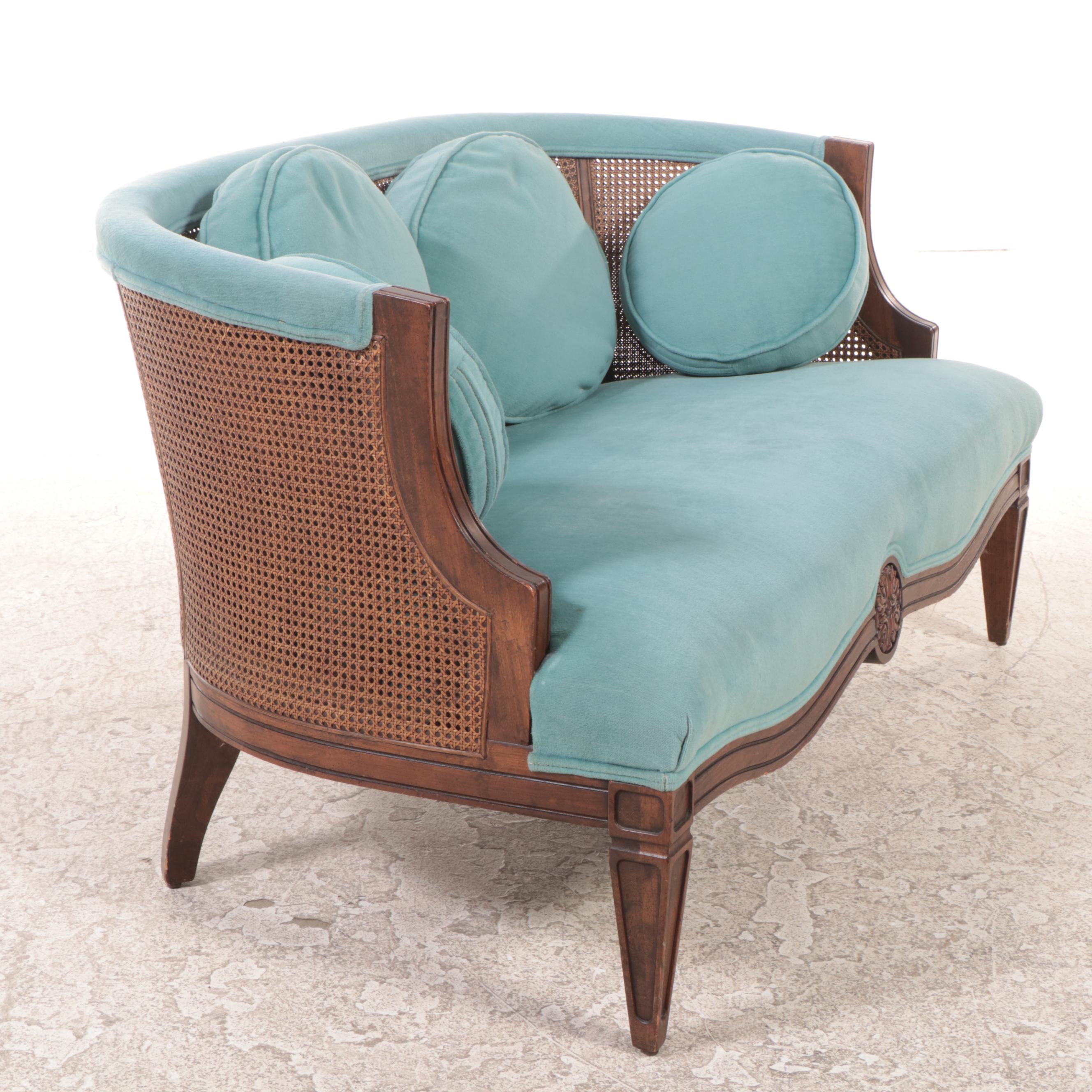 Directoire Style Ash and Custom-Upholstered Settee, Mid to Late 20th Century