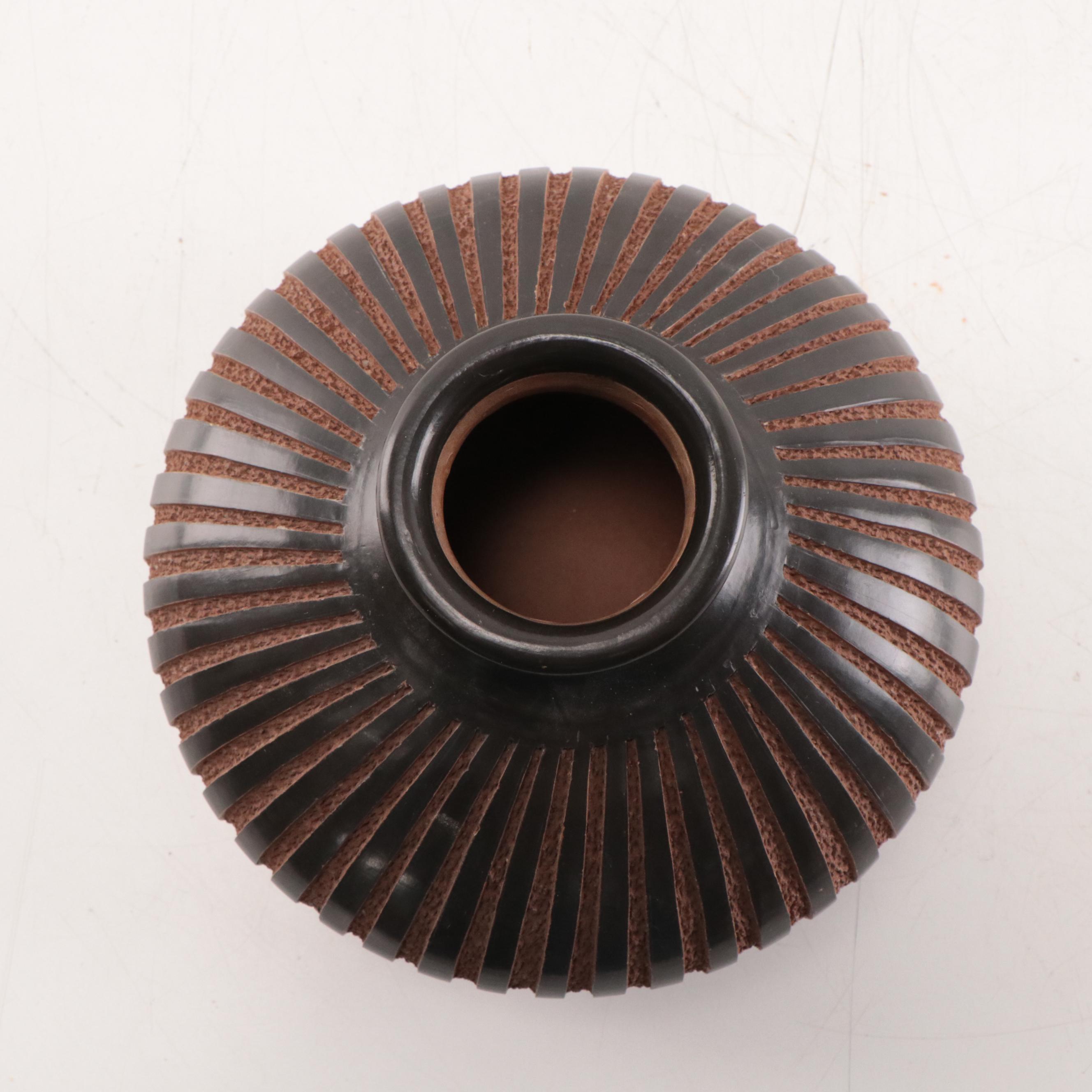 Roger Calero Hand-Painted Nicaraguan Earthenware Carved Olla